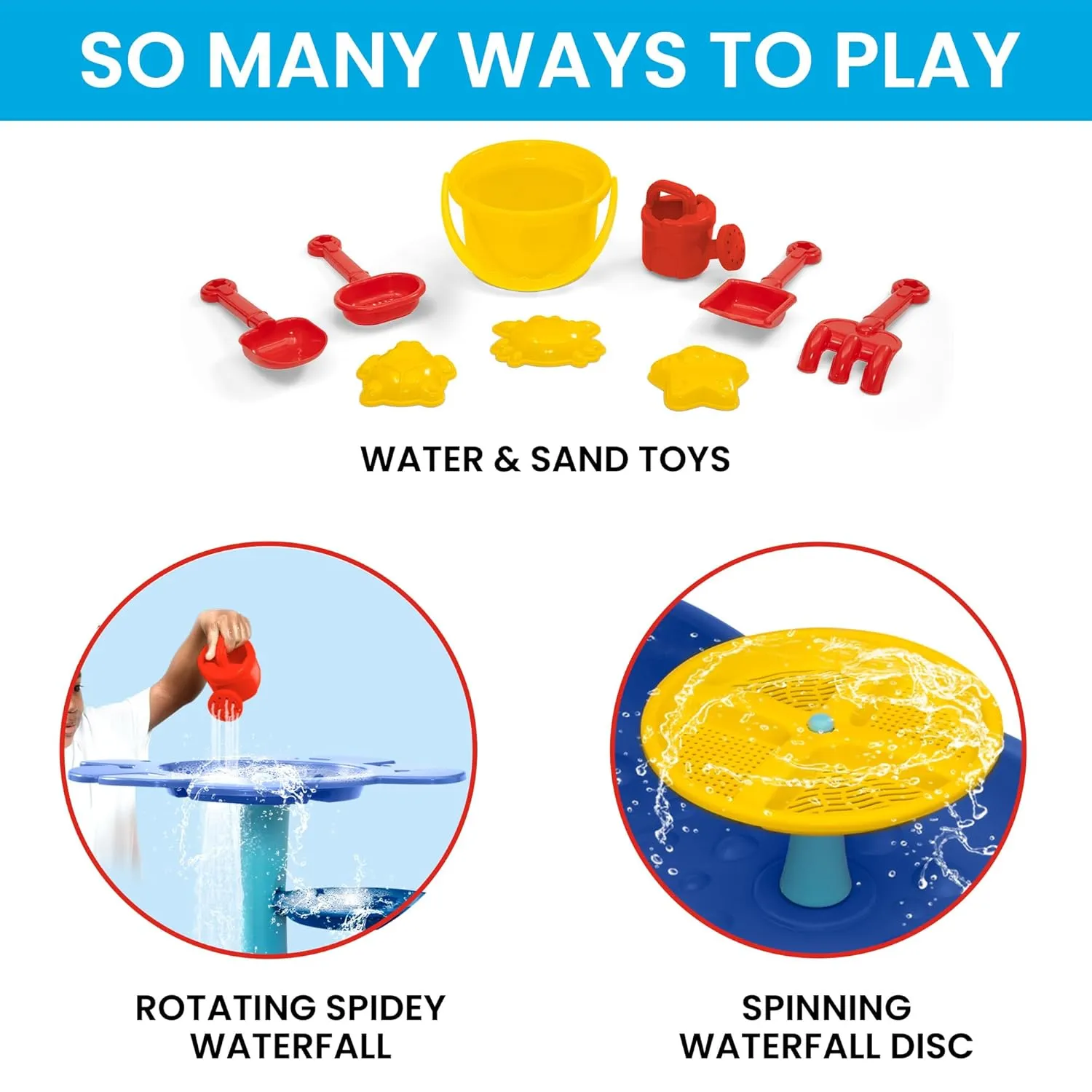 Spidey and His Amazing Friends Water Table by Delta Children| 3-Tier Water Play Table with 9-Piece Toy Set | Water Sensory Table   Summer Beach Toys for Outside Backyard for Toddlers Ages 2 , Blue