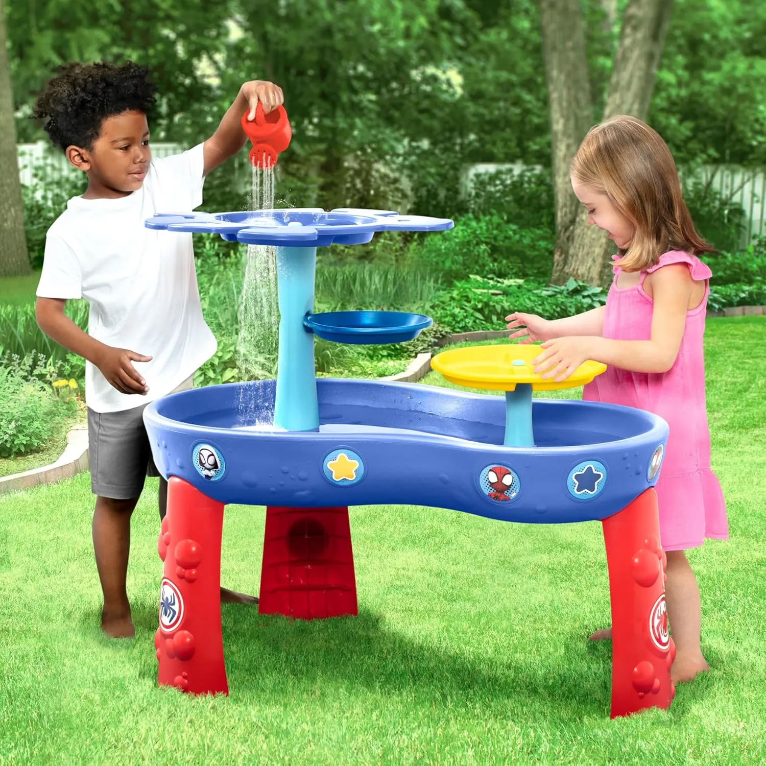 Spidey and His Amazing Friends Water Table by Delta Children| 3-Tier Water Play Table with 9-Piece Toy Set | Water Sensory Table   Summer Beach Toys for Outside Backyard for Toddlers Ages 2 , Blue