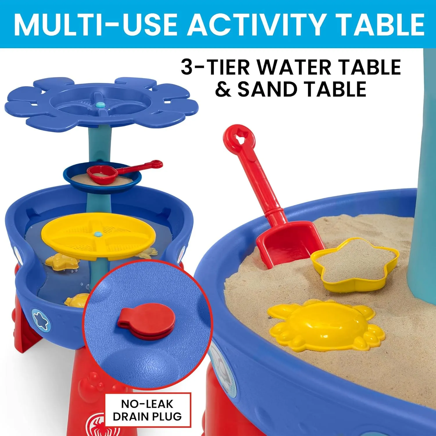 Spidey and His Amazing Friends Water Table by Delta Children| 3-Tier Water Play Table with 9-Piece Toy Set | Water Sensory Table   Summer Beach Toys for Outside Backyard for Toddlers Ages 2 , Blue
