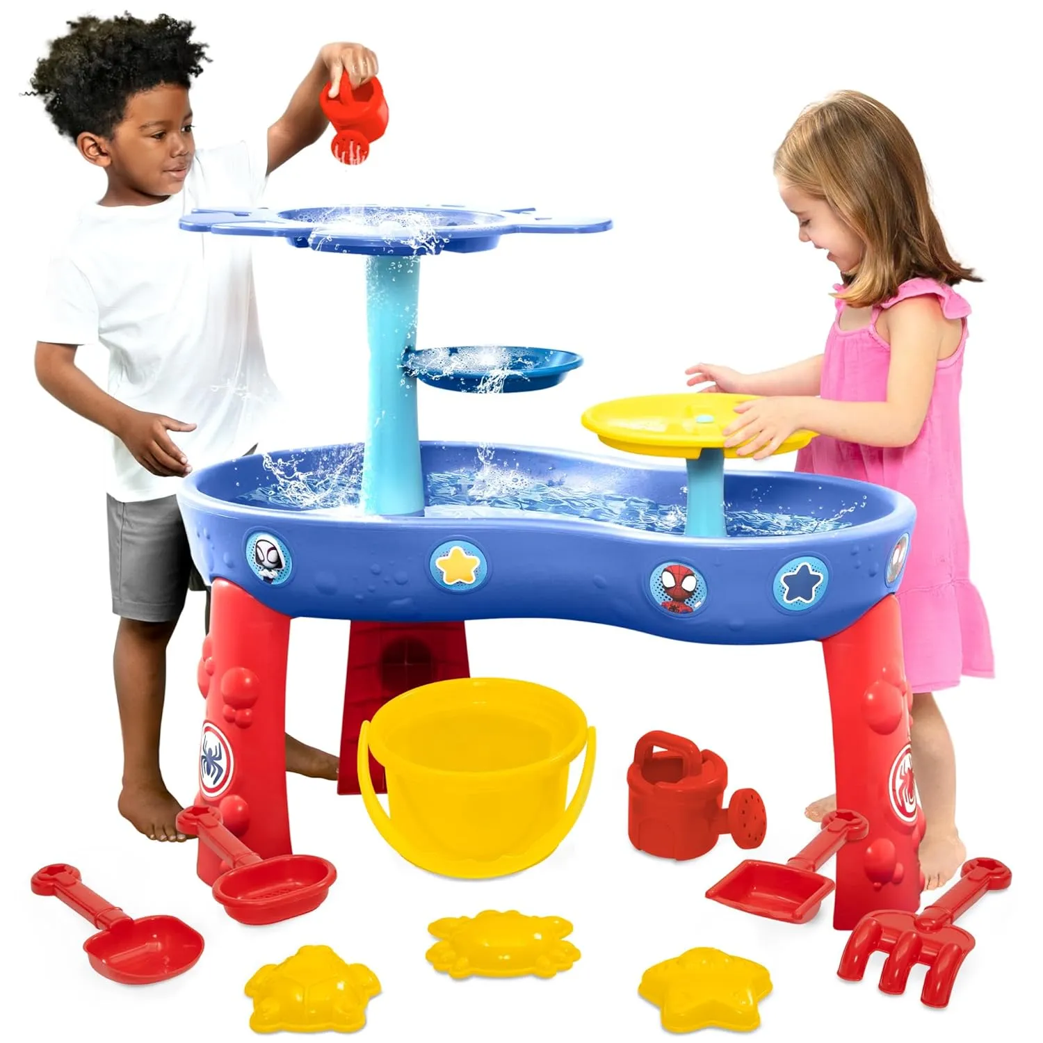 Spidey and His Amazing Friends Water Table by Delta Children| 3-Tier Water Play Table with 9-Piece Toy Set | Water Sensory Table   Summer Beach Toys for Outside Backyard for Toddlers Ages 2 , Blue