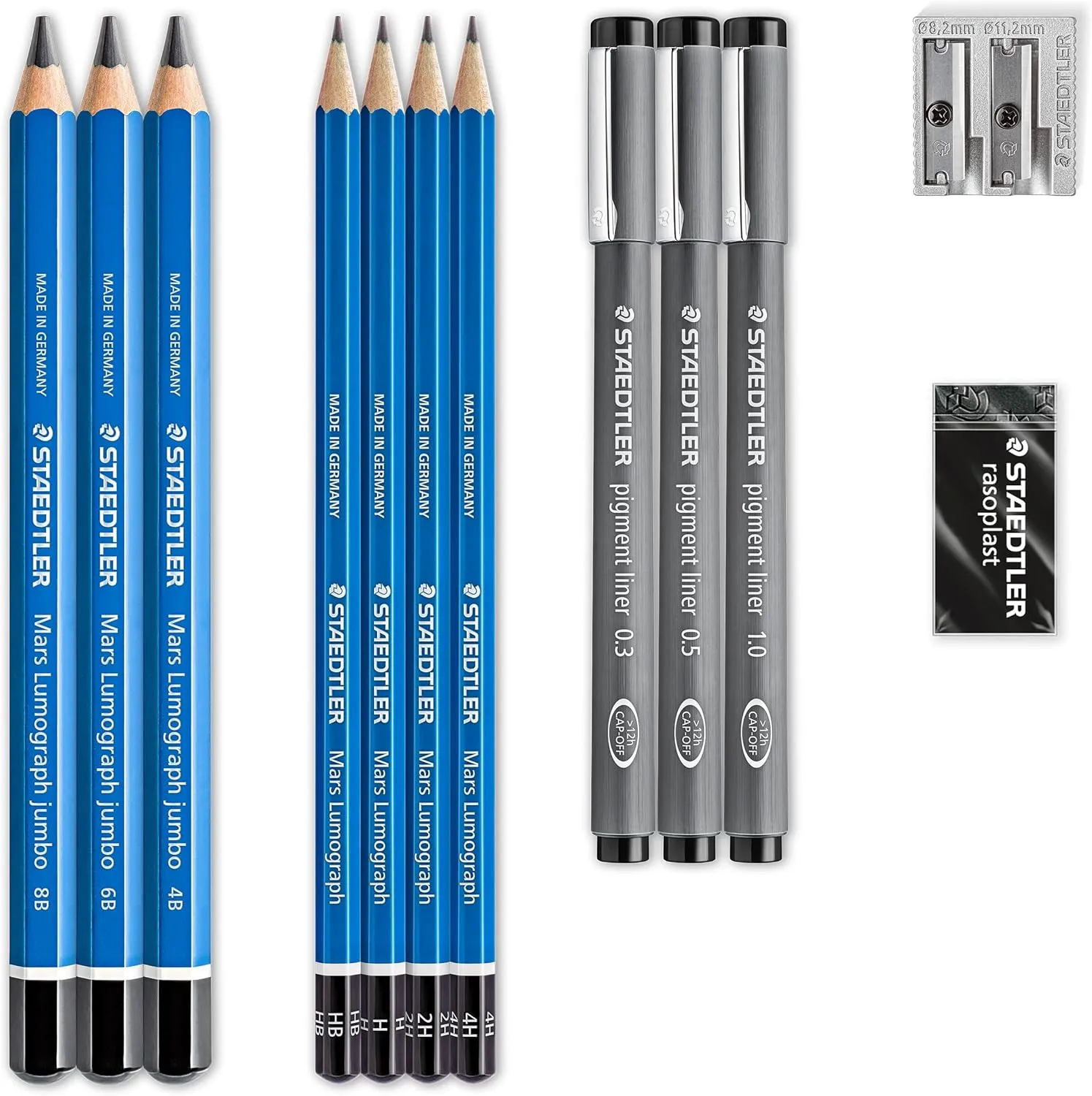 Staedtler Mars Lumograph Art Set | Drawing Kit with Art Pencils, Drawing Pens, Eraser and Double Hole Sharpener (61 100)