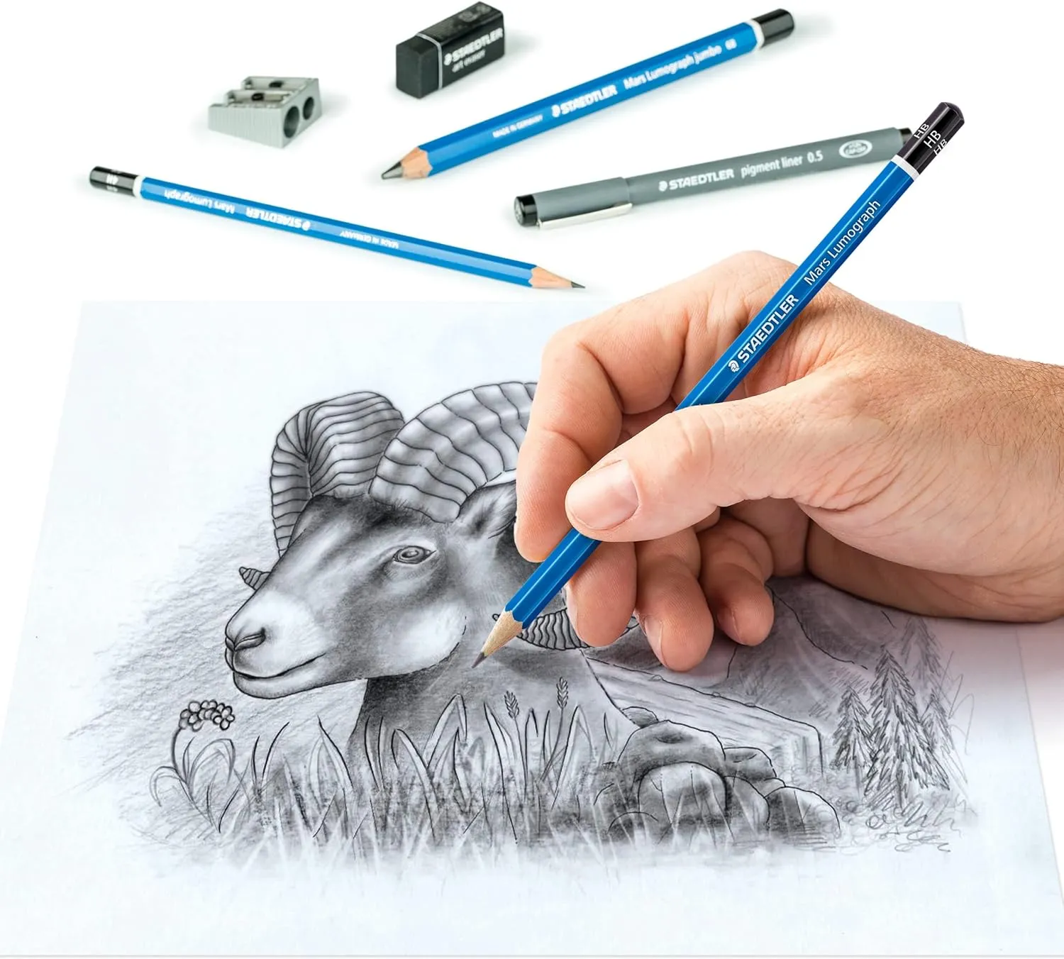 Staedtler Mars Lumograph Art Set | Drawing Kit with Art Pencils, Drawing Pens, Eraser and Double Hole Sharpener (61 100)