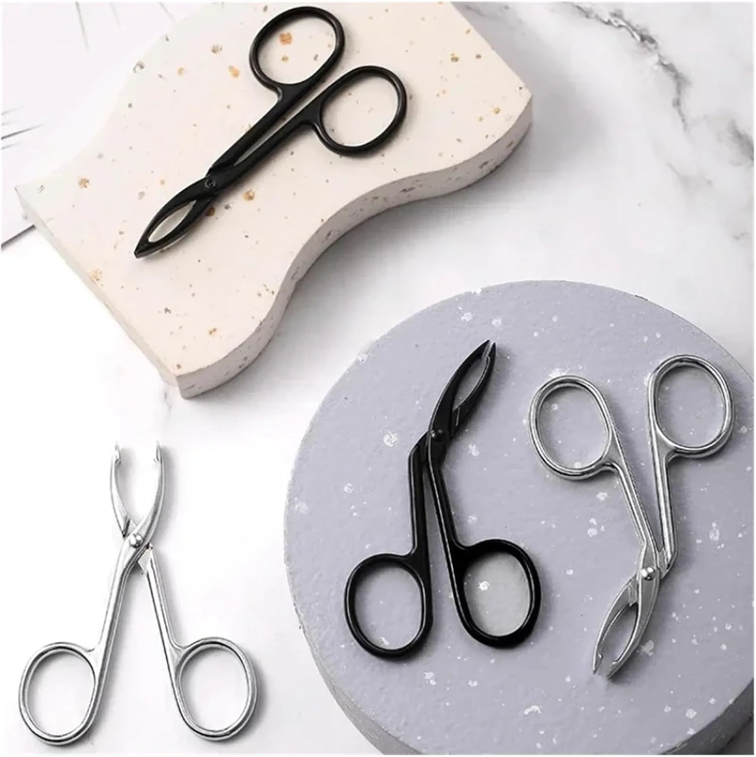 Stainless Steel Elbow Eyebrow Pliers Clip Scissors Tweezers Straight Pointed Professional Plucking Makeup Beauty Tools(Black straight mouth)