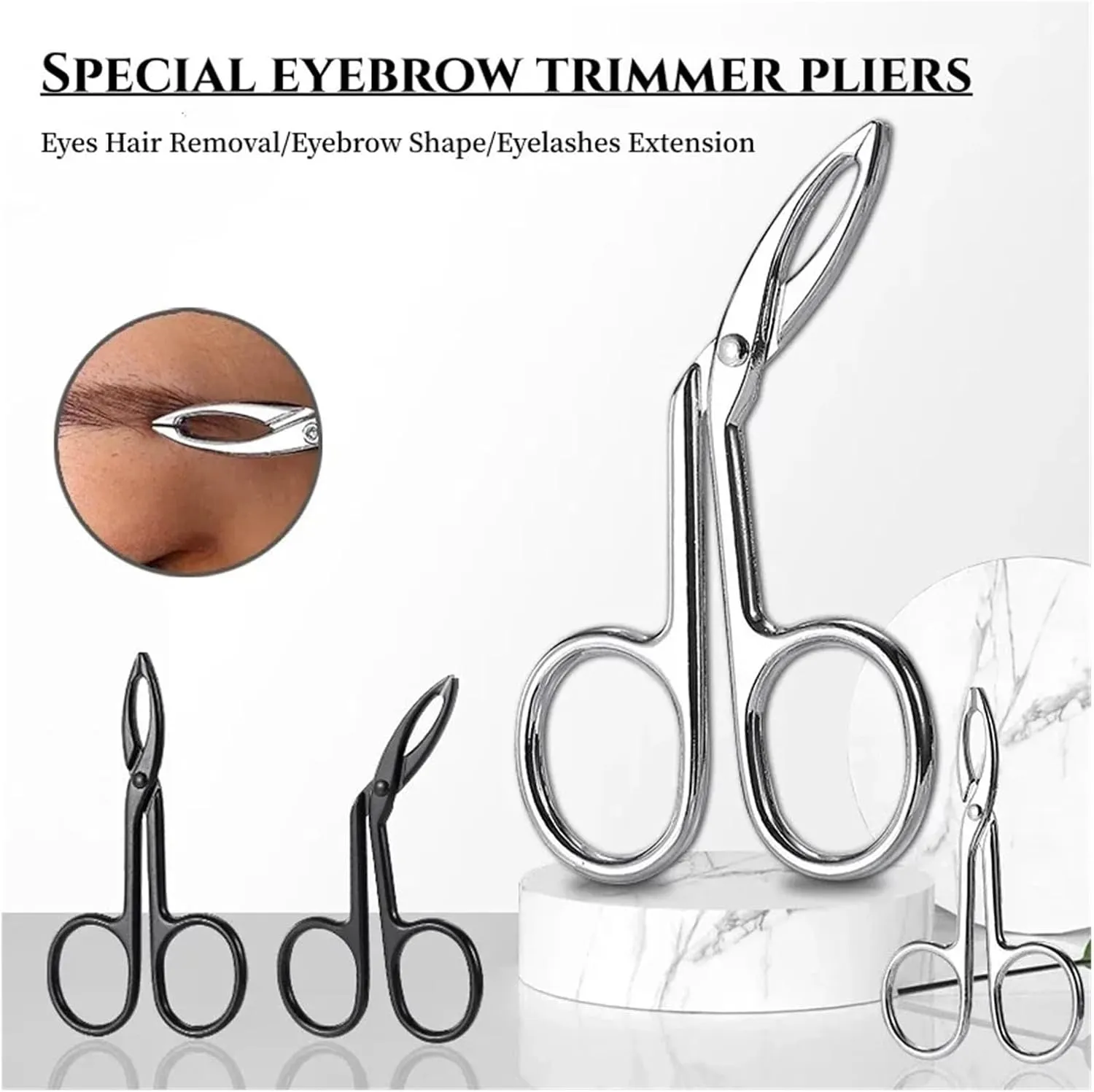 Stainless Steel Elbow Eyebrow Pliers Clip Scissors Tweezers Straight Pointed Professional Plucking Makeup Beauty Tools(Black straight mouth)
