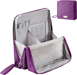 Standing Makeup Bag, Portable Multi Purpose Large Capacity with Room for Brushes and Mirror, Travel Makeup Organizer, Make Up Case, Waterproof Cosmetic Toiletry Bags with Handle (Purple)