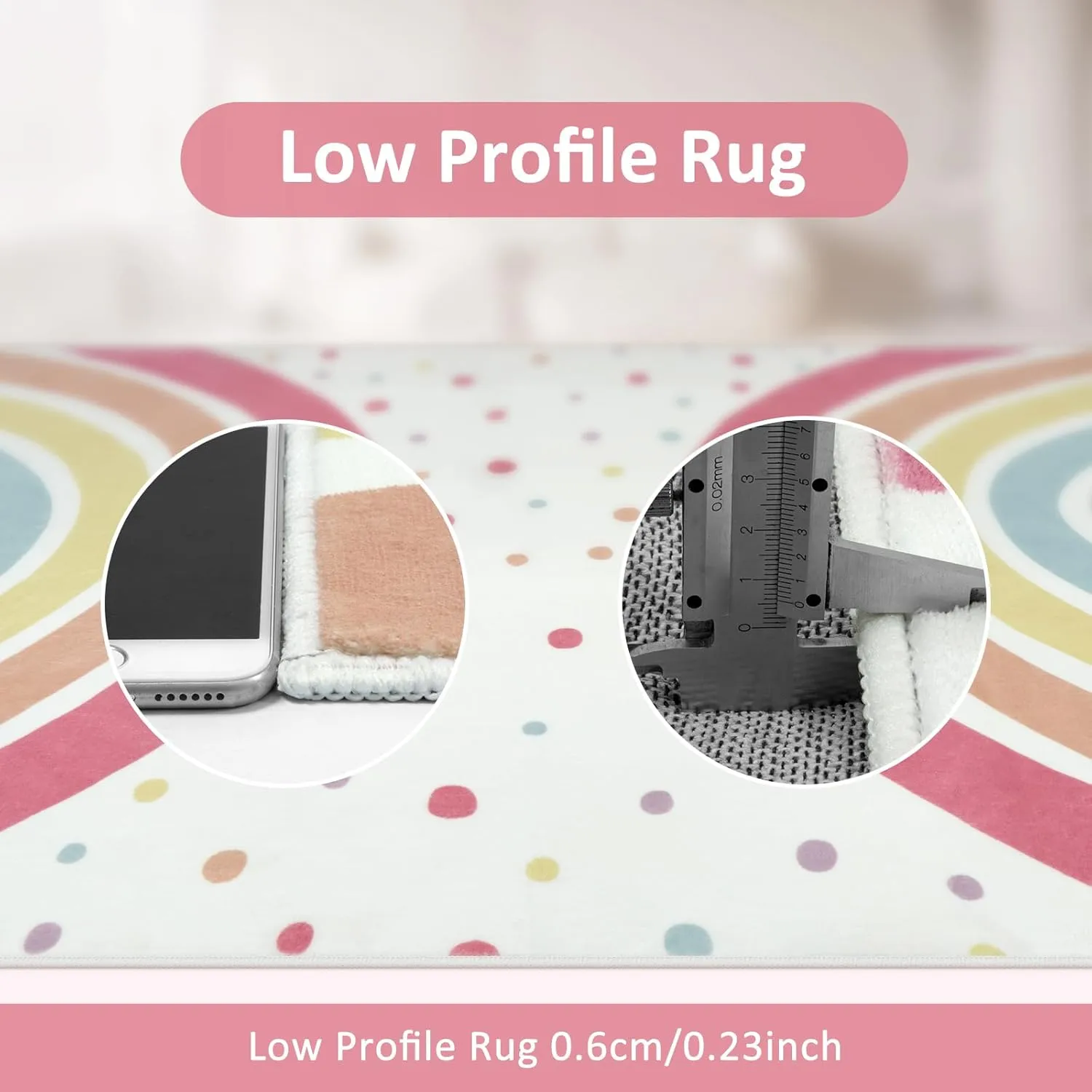 STARUIA Washable Rainbow Area Rug for Girls Bedroom, Colorful 4x6 Nursery Kid Room Rug, Non-Slip Soft Polka Dot Carpet for Classroom Playroom Tent Castle