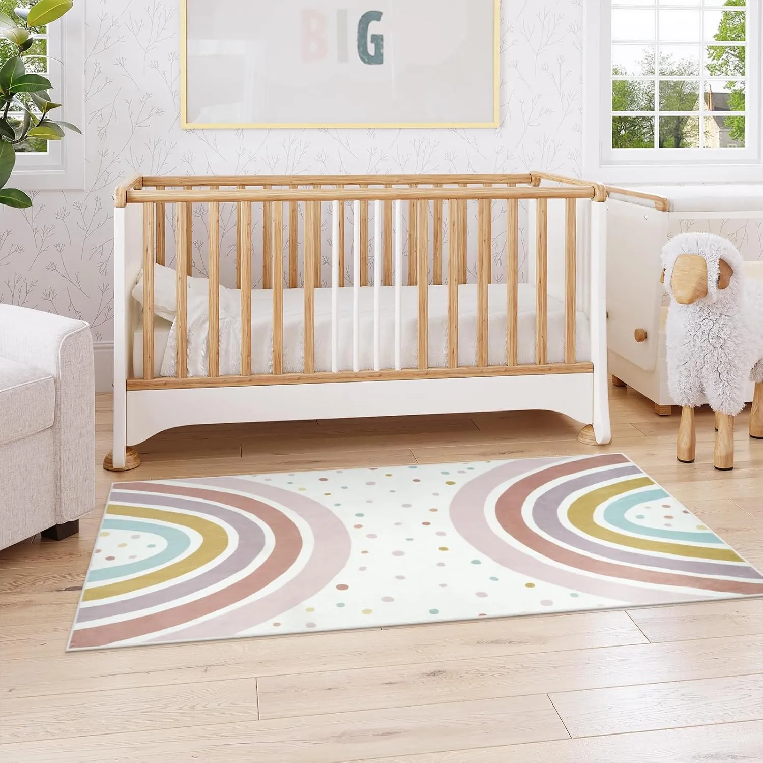 STARUIA Washable Rainbow Rug for Girls Bedroom, Boho Classroom Rug Small 3x5 Area Rug for Kids Room, Soft Kids Carpet Non-Slip Nursery Rug for Playroom Tent Baby Dorm