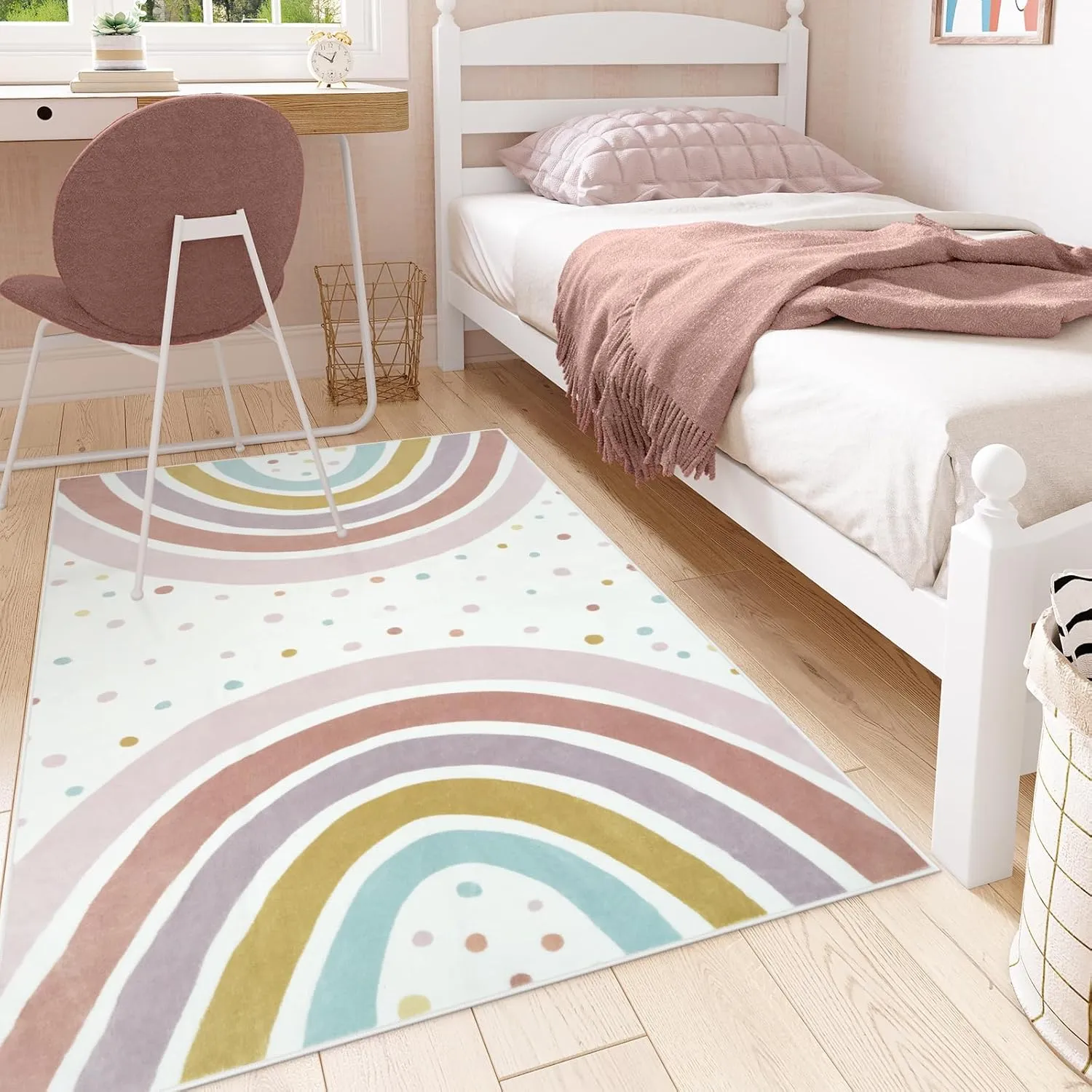 STARUIA Washable Rainbow Rug for Girls Bedroom, Boho Classroom Rug Small 3x5 Area Rug for Kids Room, Soft Kids Carpet Non-Slip Nursery Rug for Playroom Tent Baby Dorm