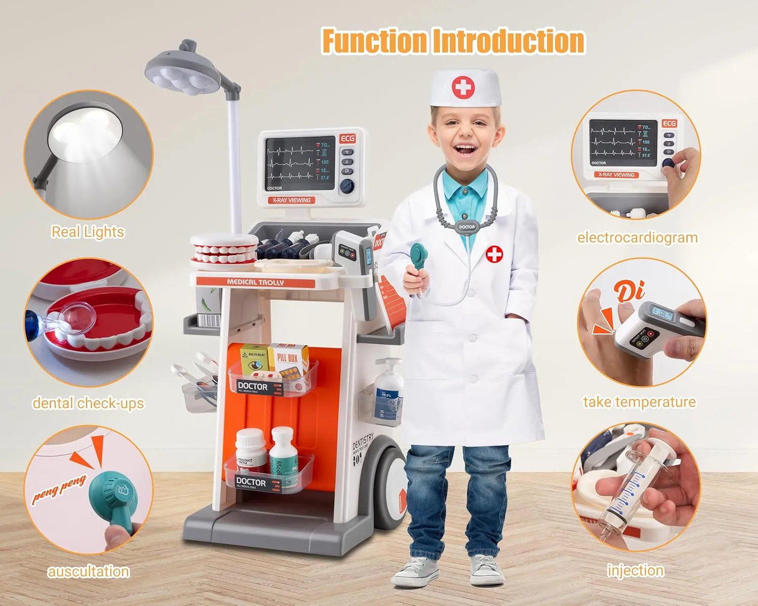 STEM Doctor Playset for Kids - Interactive Doctor Kit for Kids with Realistic LED Lights & Sounds, Role Play Kit to Diagnose & Heal, Educational Gift for Ages 3-5（660-91）