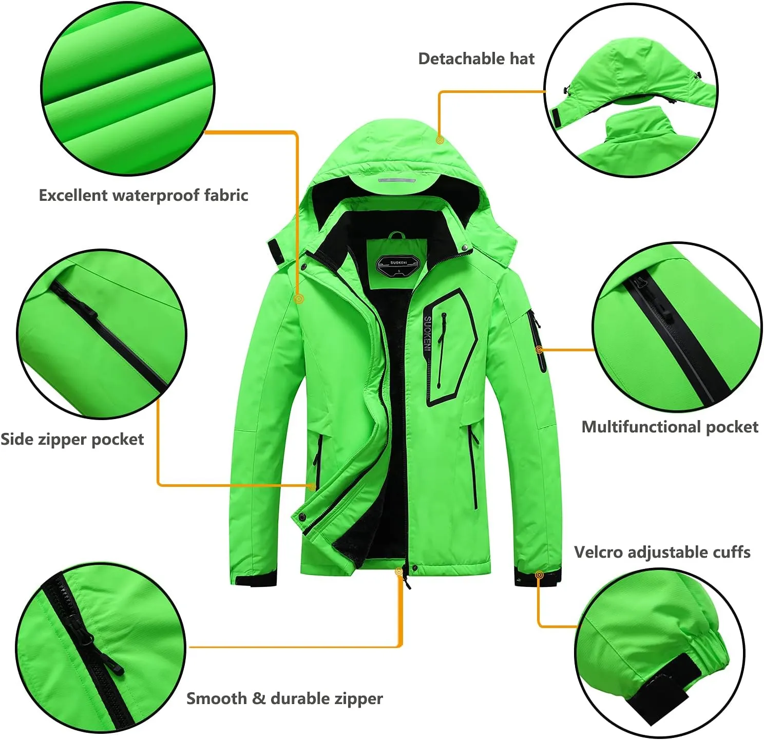 SUOKENI Women's Waterproof Warm Winter Snow Coat Hooded Raincoat Ski Snowboarding Jacket