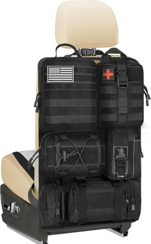 SURDOCA Tactical Backseat Car Organizer with 5 Detachable MOLLE Pouches, 1000D Oxford Hanging Storage Panel for Car Truck SUV, Modular EDC Gear Holder with Hook-and-Loop Patches