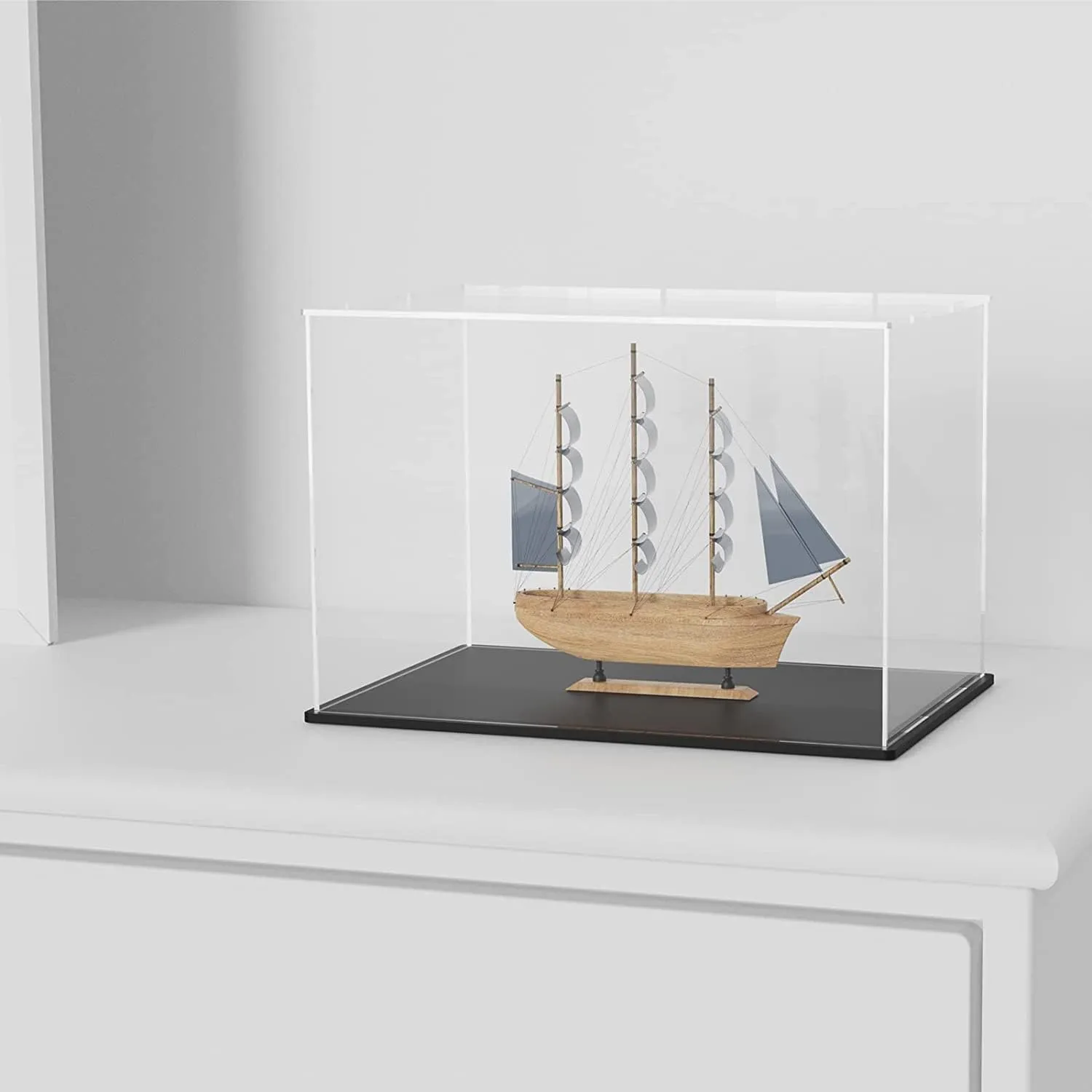 SVENJBB Acrylic Display Case, Acrylic Boxe for Display, Clear Display Cases with Matte Black Base and Lid for Football, Car Model and Figures, 12x8x8 Inch
