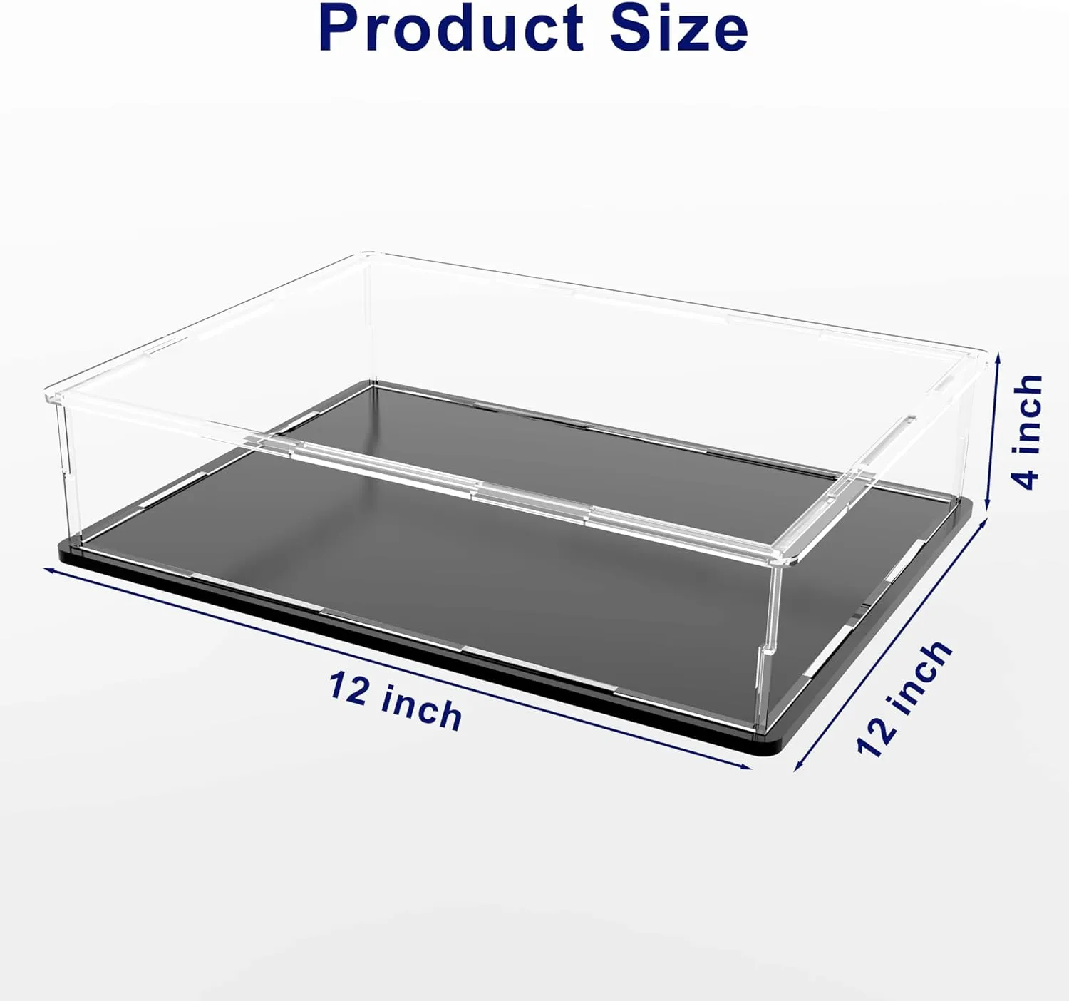 SVENJBB Coins Display Case, 12x12x4 Inch Acrylic Box for Display, Clear Acrylic Display Cases with Matte Black Base for Books, Stamps, Cards and Jewelry