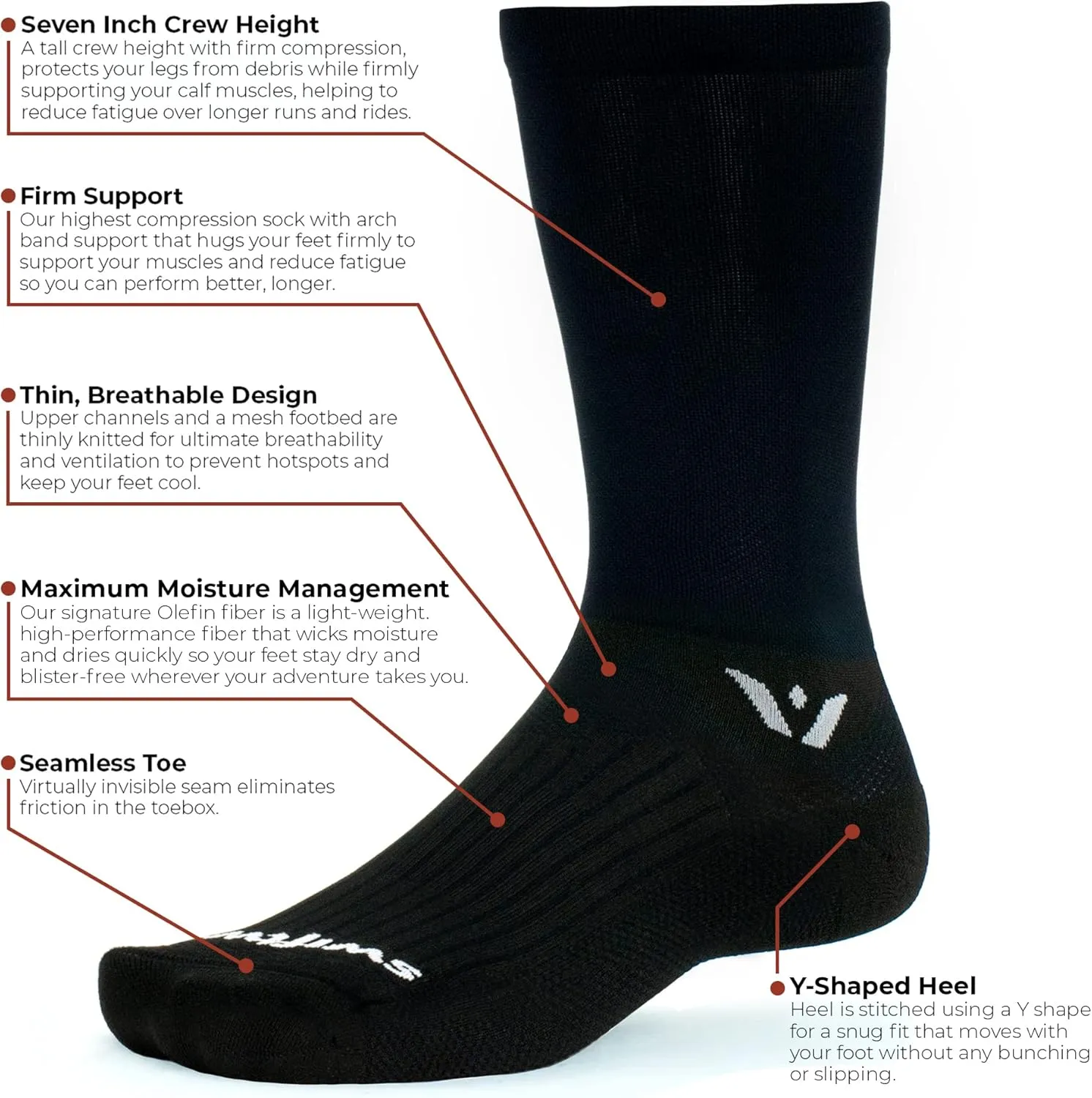 Swiftwick- ASPIRE Crew Cycling Socks, Firm Compression Fit, Moisture Wicking