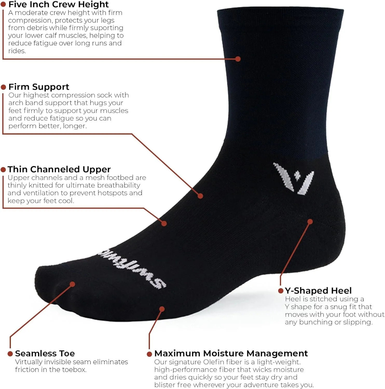 Swiftwick - ASPIRE Mid-Crew Cycling Socks, Maximum Breathability, Moisture Wicking