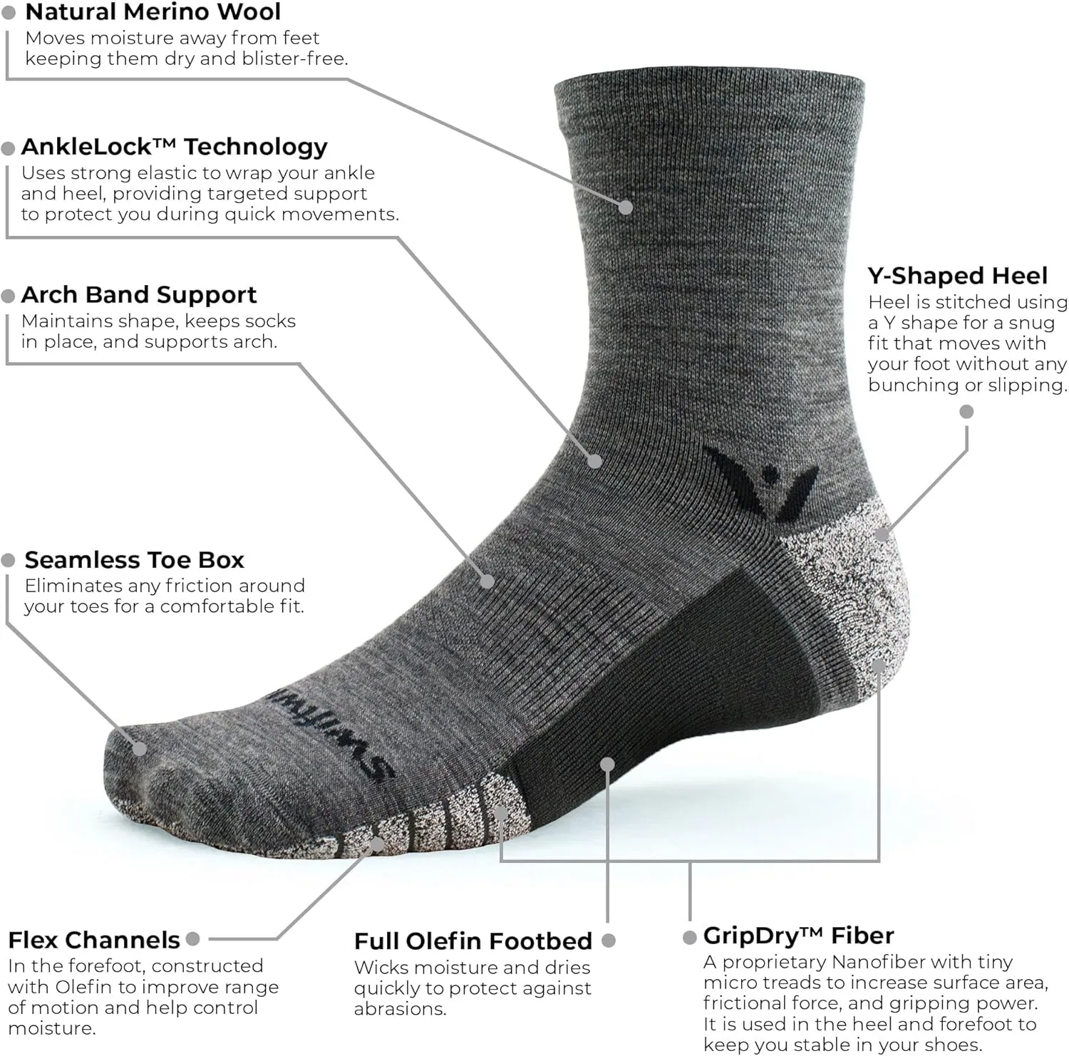 Swiftwick - FLITE XT TRAIL Mid-Crew Socks, Trail Running and Hiking Socks