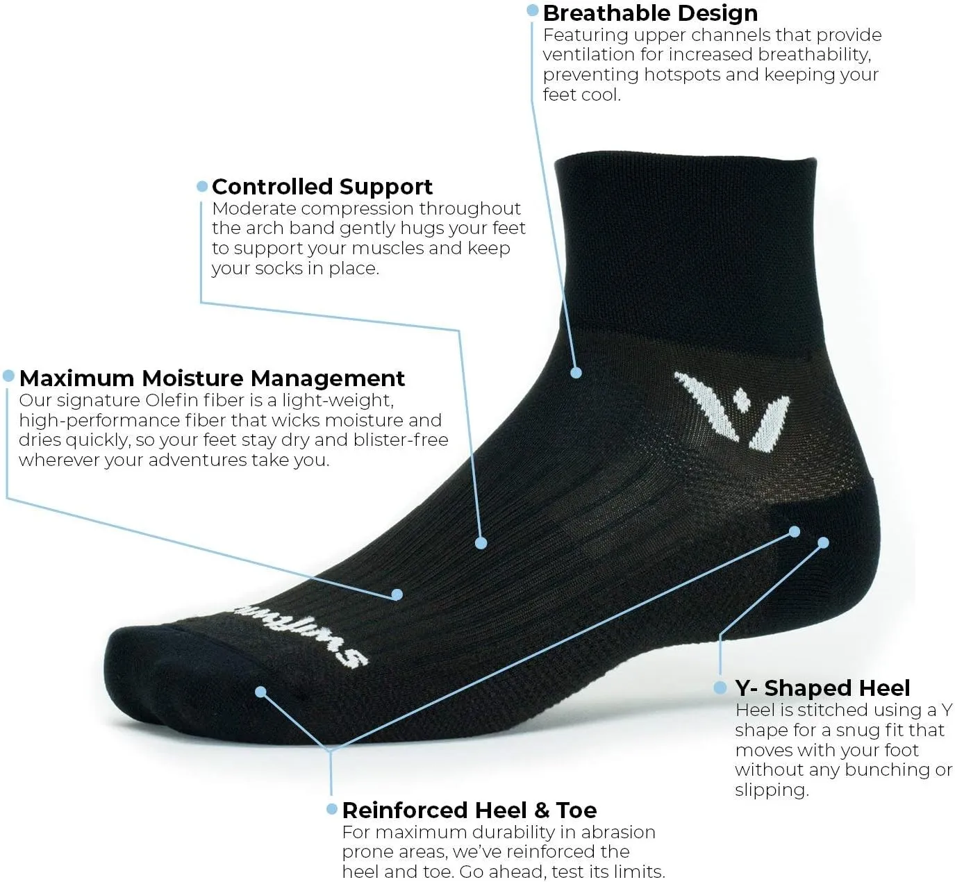Swiftwick- PERFORMANCE TWO Running & Cycling Socks, Fast Dry, Cushion Crew Socks