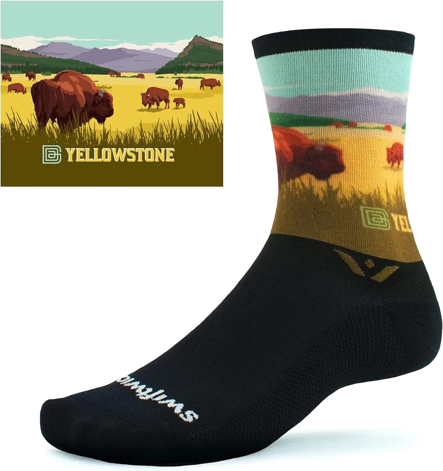 Swiftwick VISION IMPRESSION Crew, National Parks Edition, Running, Hiking and Cycling Socks