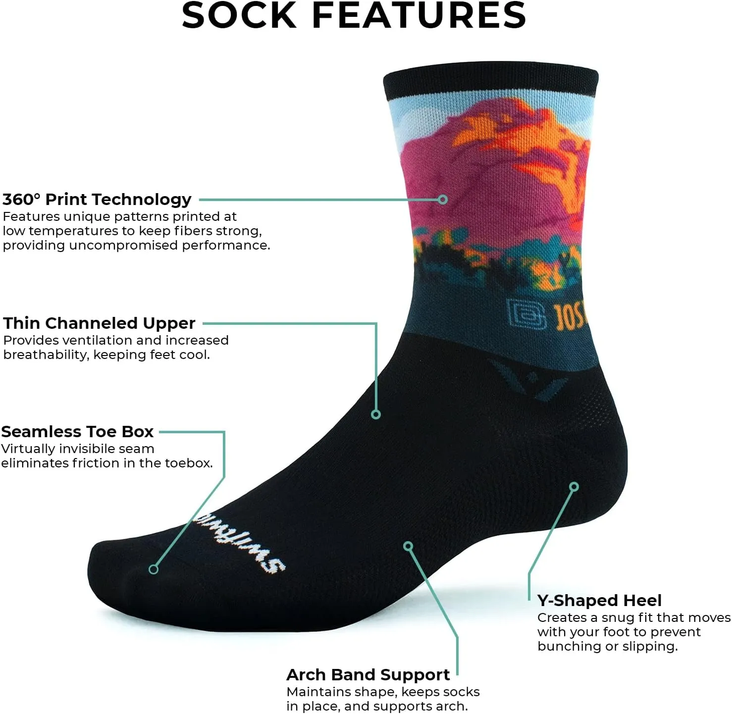 Swiftwick VISION IMPRESSION Crew, National Parks Edition, Running, Hiking and Cycling Socks