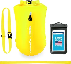 Swim Buoy & Drybag - Safety for Swimmers, Open Water and Triathlon. Pull Buoy for Adults and Kids. Yellow Signal Swimming Bubble