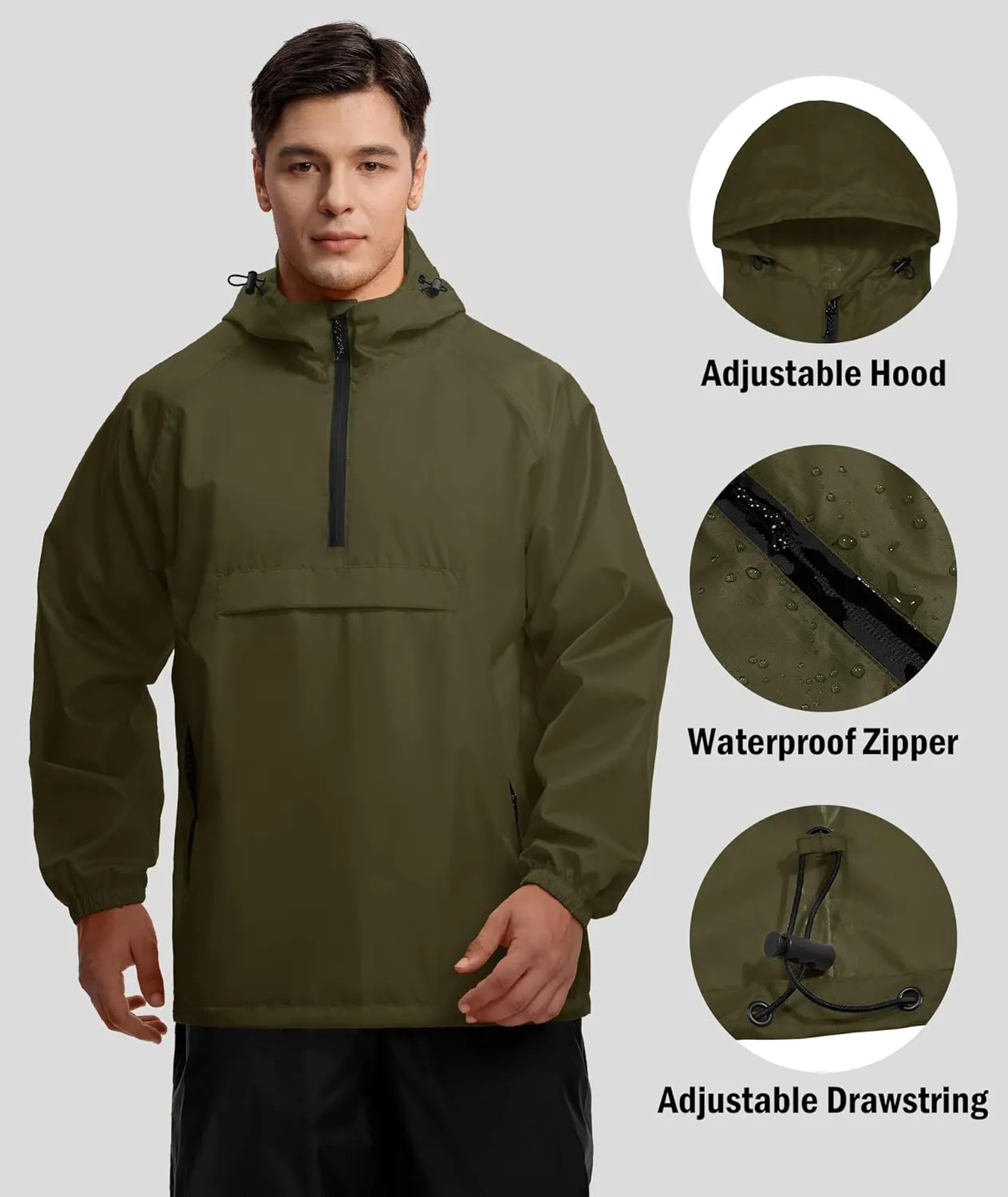 SWISSWELL Men's Rain Jacket Waterproof Lightweight Packable Pullover Windbreaker with Hood for Travel Hiking Golf