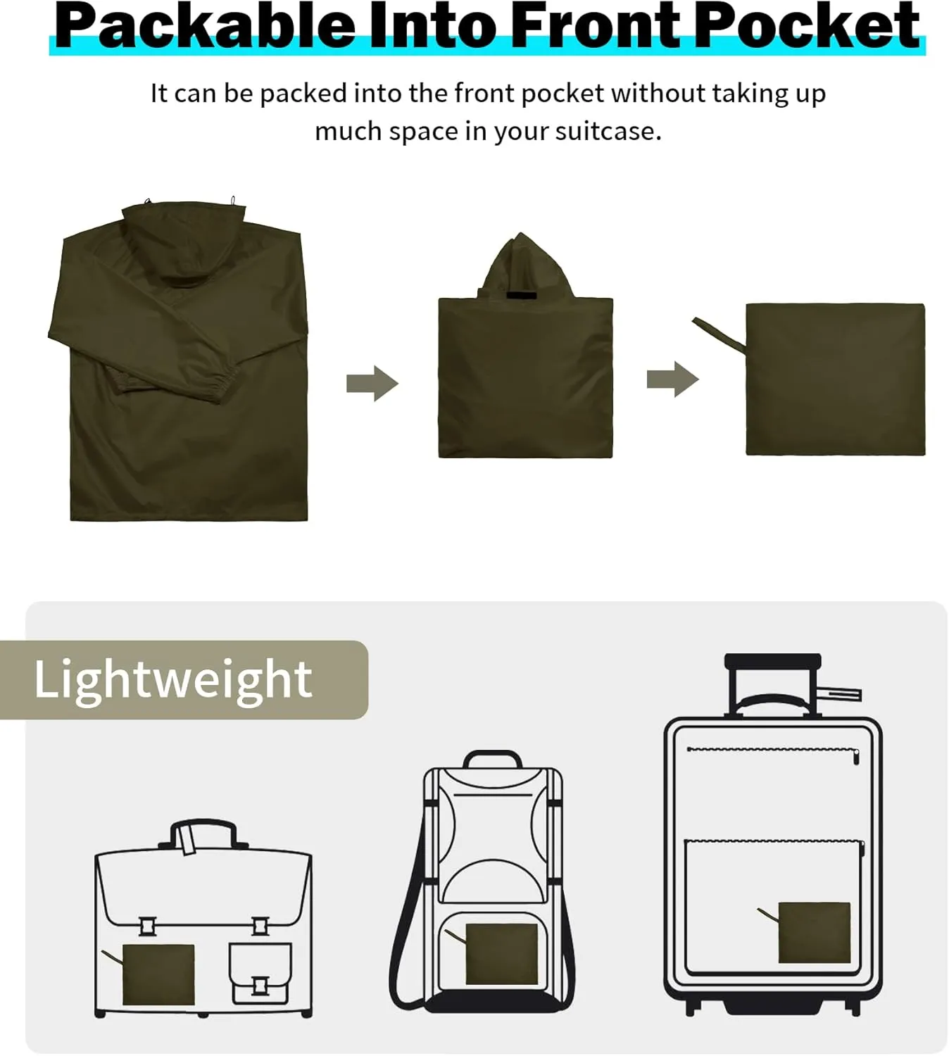 SWISSWELL Men's Rain Jacket Waterproof Lightweight Packable Pullover Windbreaker with Hood for Travel Hiking Golf