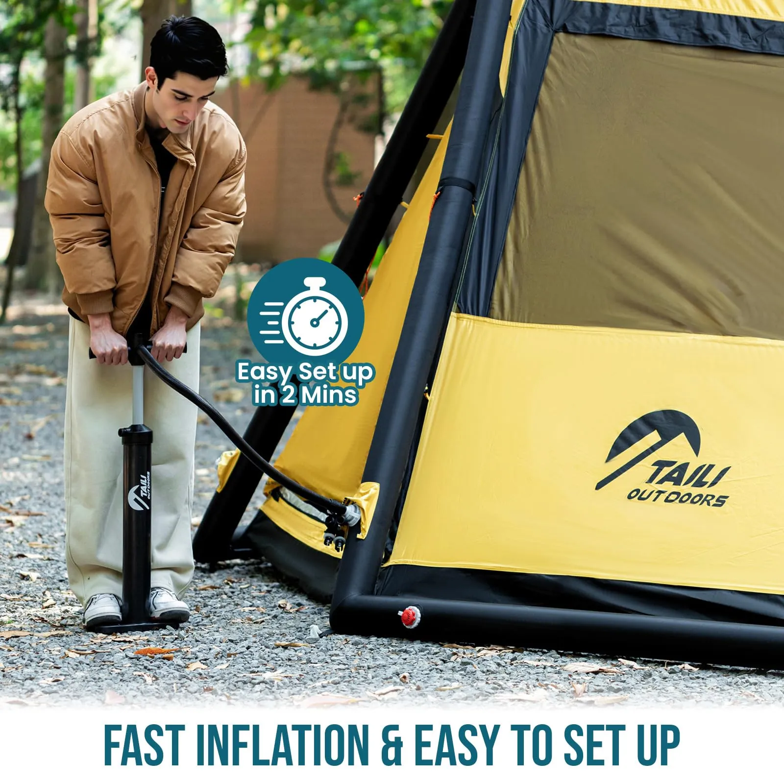 TAILI Inflatable Blow Up Tent for Camping with Hand Pump for 2/4/6/8 Person, Easy Setup Outdoor Inflatable Oxford Waterproof Air Tent House for Family Camping Adult
