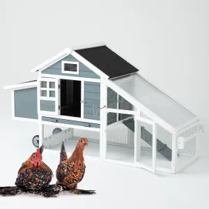TAKUKA Outdoor Mobile Wooden Chicken Coop with Removable Run and Tray，Small Animals Rabbit Hutch with Nest Box, 2 Story Duck Quail Cage Hutch with Wheel Weatherproof for Backyard (71W*26W*39H)