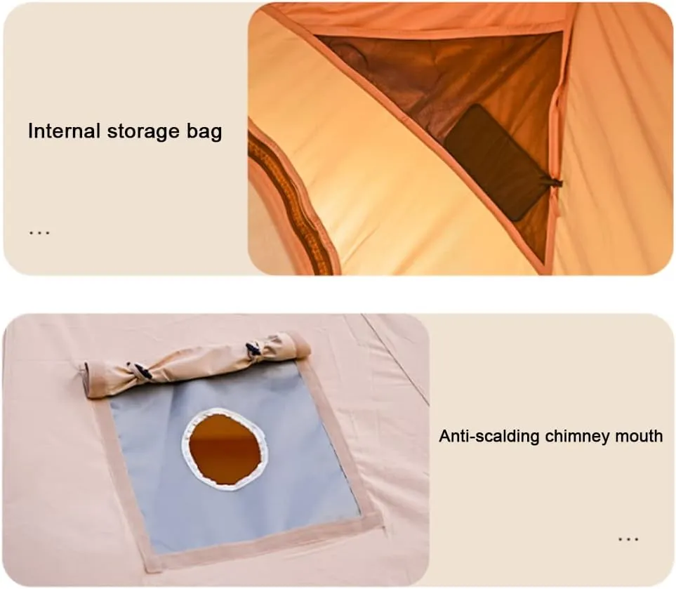 Teepee Camping Tent Cotton Tent Pyramid Yurt Tent Multi-Person Family Glamping Tent Double Layer Large Waterproof Tipi Tents for 8-10 Person, 450X450X280CM, Beige