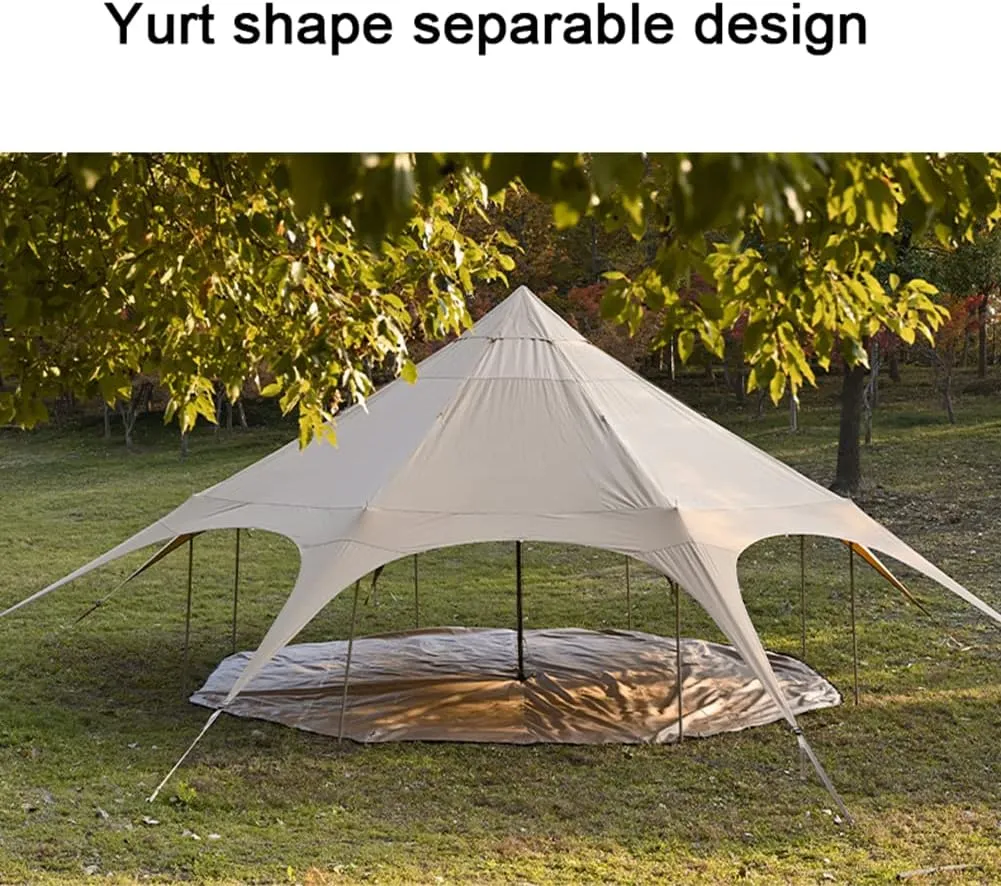 Teepee Camping Tent Cotton Tent Pyramid Yurt Tent Multi-Person Family Glamping Tent Double Layer Large Waterproof Tipi Tents for 8-10 Person, 450X450X280CM, Beige