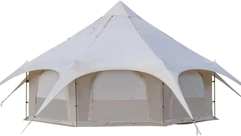 Teepee Cotton Tent Pyramid Yurt Tent Multi-PersoFamily Glamping Tent Double Layer Large Waterproof Tipi Tents for 8-10 Person Beautiful Scenery, 450X450X280CM, Beige