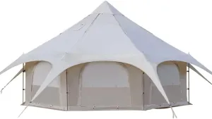 Teepee Cotton Tent Pyramid Yurt Tent Multi-PersoFamily Glamping Tent Double Layer Large Waterproof Tipi Tents for 8-10 Person Beautiful Scenery, 450X450X280CM, Beige