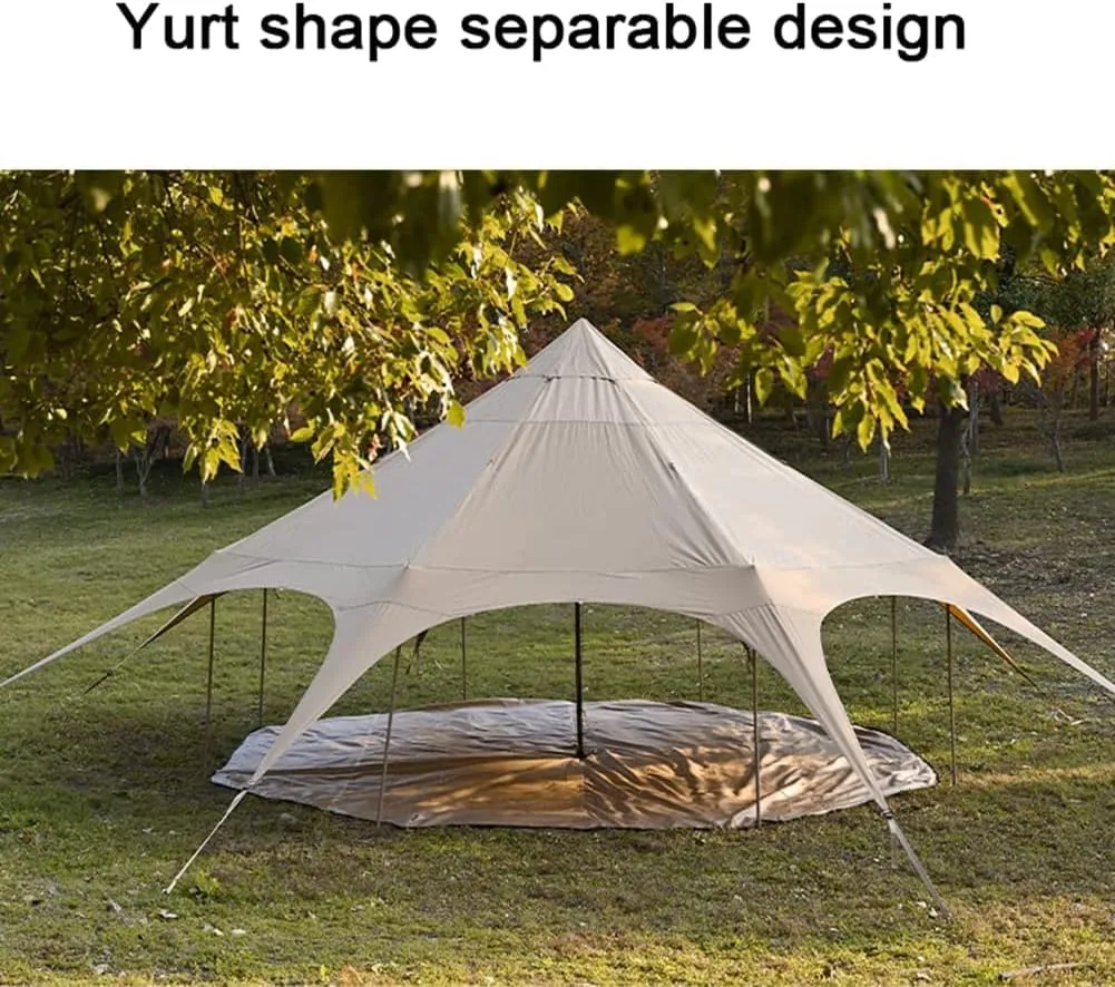 Teepee Cotton Tent Pyramid Yurt Tent Multi-PersoFamily Glamping Tent Double Layer Large Waterproof Tipi Tents for 8-10 Person Beautiful Scenery, 450X450X280CM, Beige