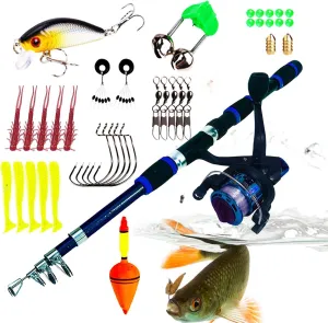 Telescopic Fishing Rod and Reel Combos Set, Fishing Poles with Reel Kit - Telescopic Fishing and Spinning Reels Kit, Sea Saltwater Freshwater Fishing Rod Kit