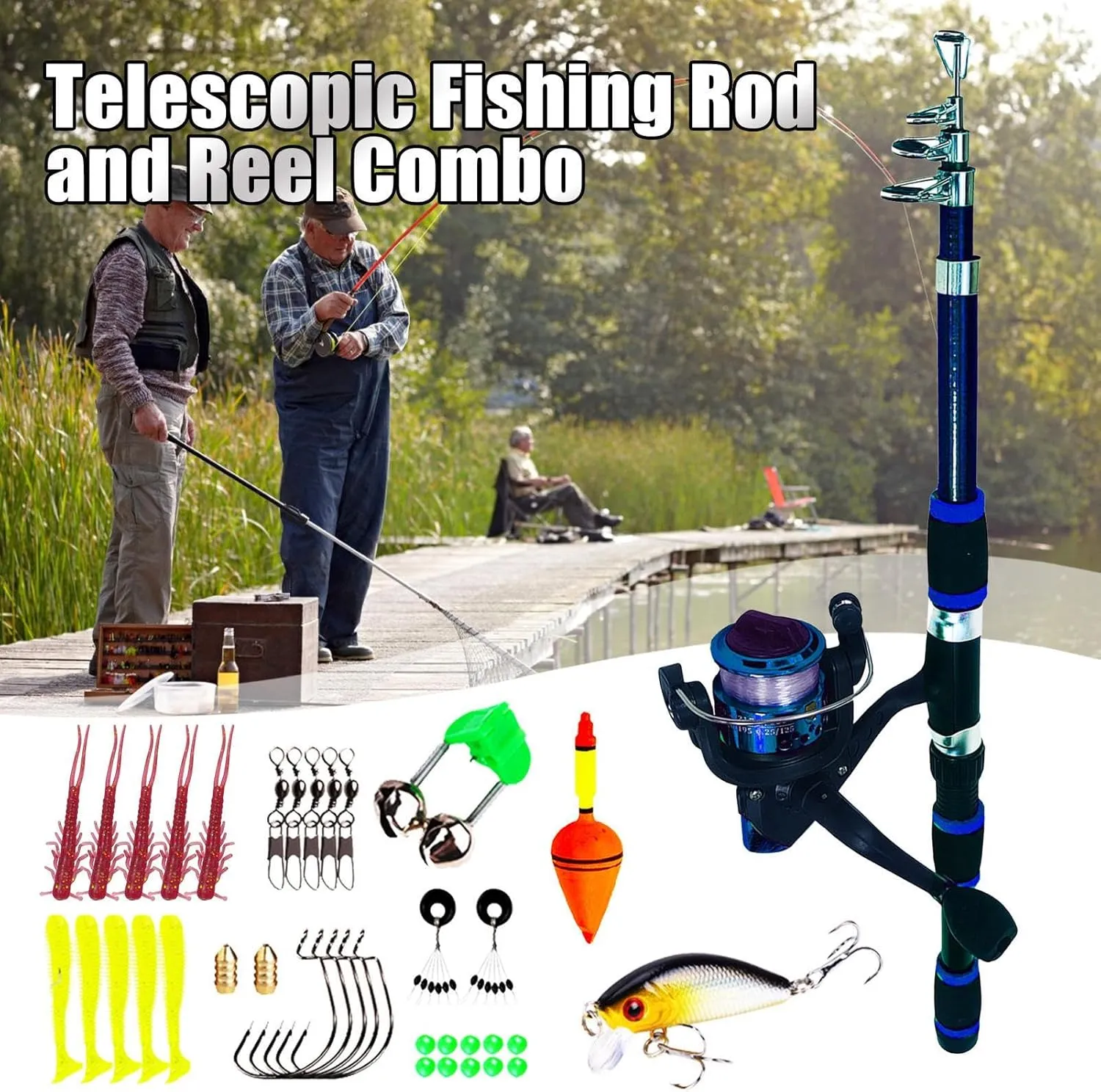 Telescopic Fishing Rod and Reel Combos Set, Fishing Poles with Reel Kit - Telescopic Fishing and Spinning Reels Kit, Sea Saltwater Freshwater Fishing Rod Kit