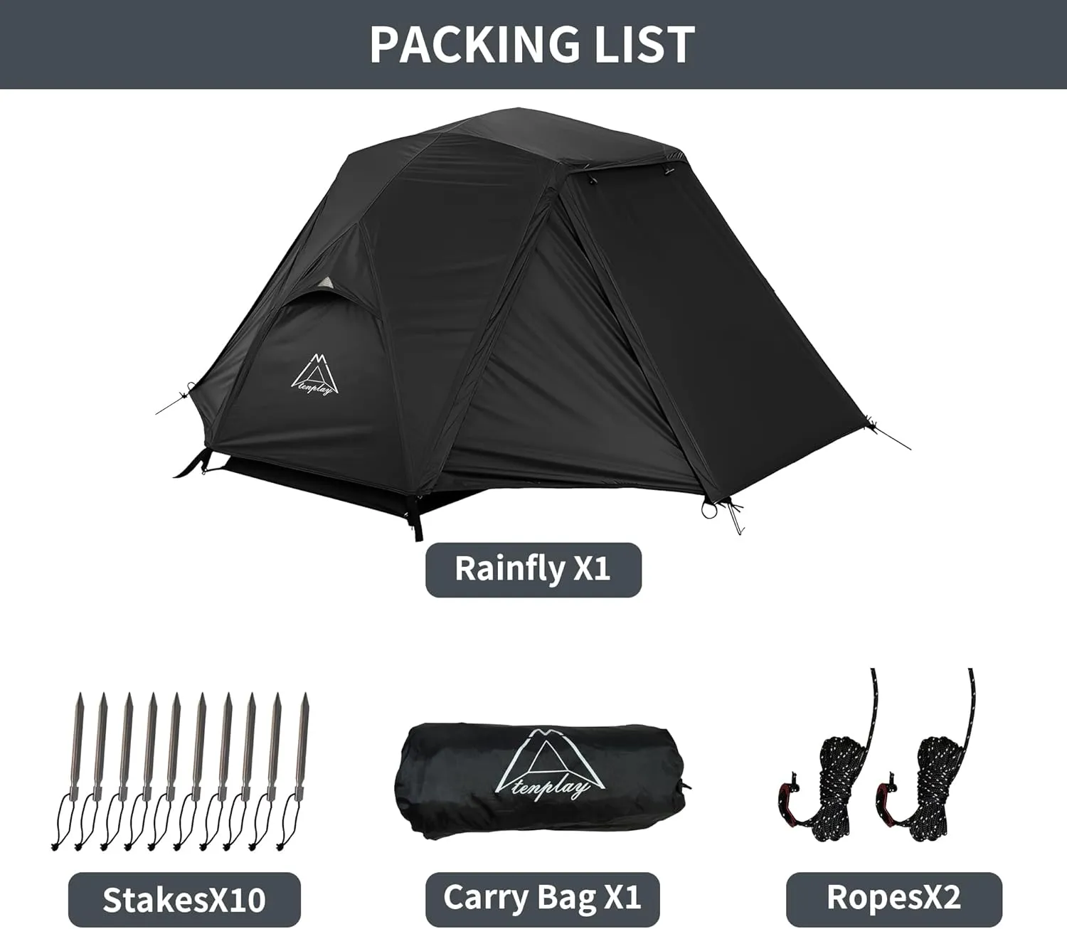 TENPLAY 1-Person Cot Tent Flysheet,Must be Used with Matching Inner Tent, Lightweight,Waterproof, Sun Protection,Nylon, Easy Setup,Expandable Rainfly for Camping, Hiking, Backpacking, Picnics
