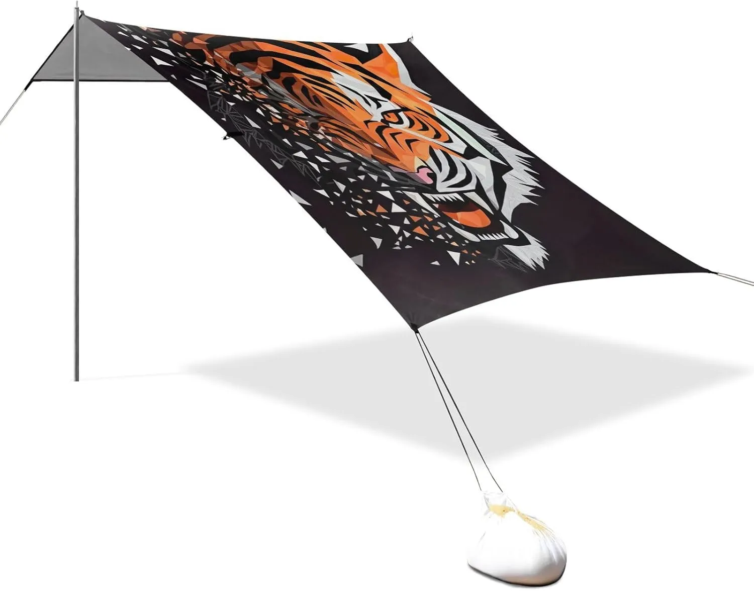 Tent Beach Canopy Outdoor Patio Shade Cute Outside Camping Sun Shelter Yard with Anchor Poles Easy up Waterproof 9.2 × 10.5 FT Cool Tiger Head Black