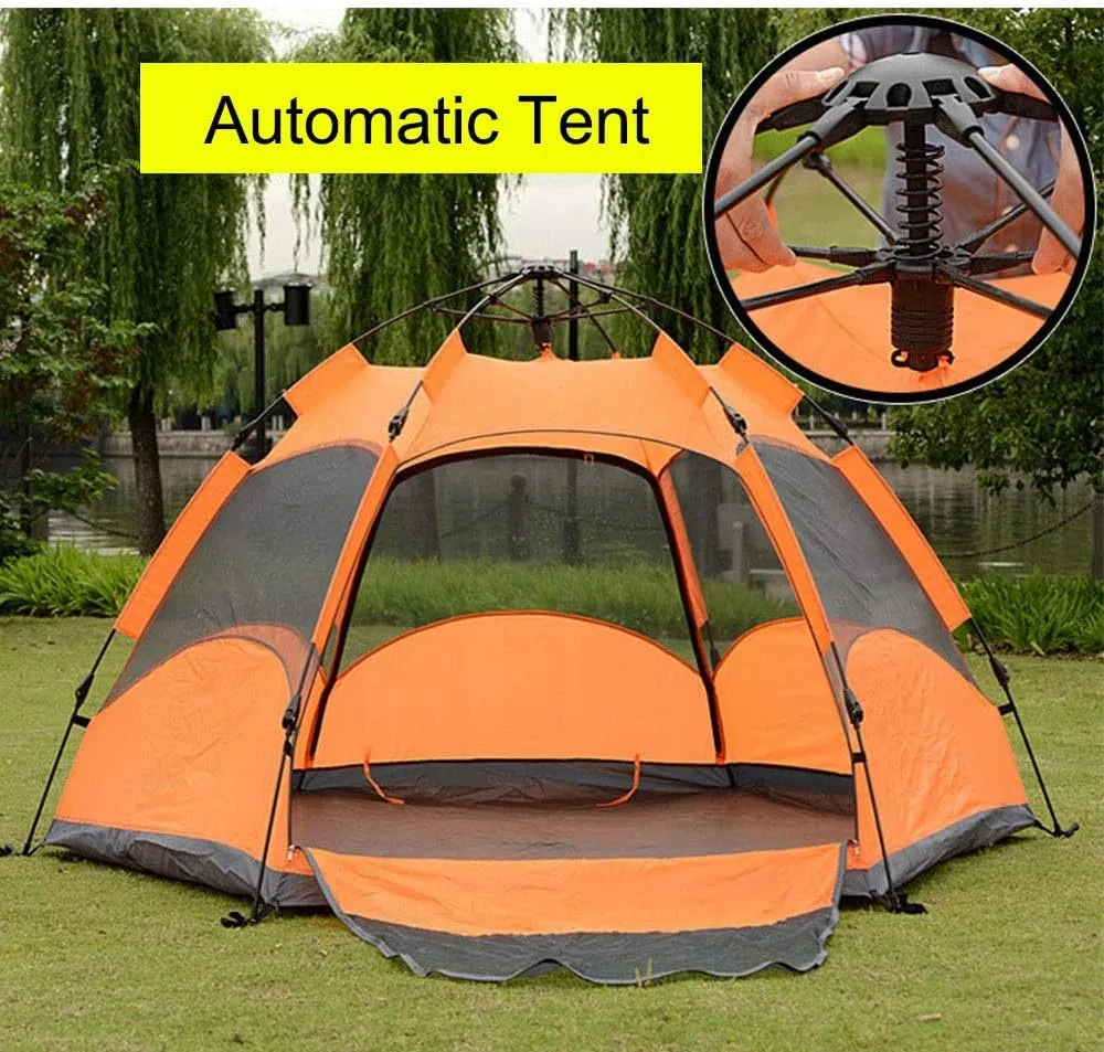 Tent Large Tent Camping Outing Rainproof Hexagonal Automatic Tent Outdoor 3-4 People 5-8 People Multi-Person Double-Layer Camping Tent (Orange A) (Orange A)
