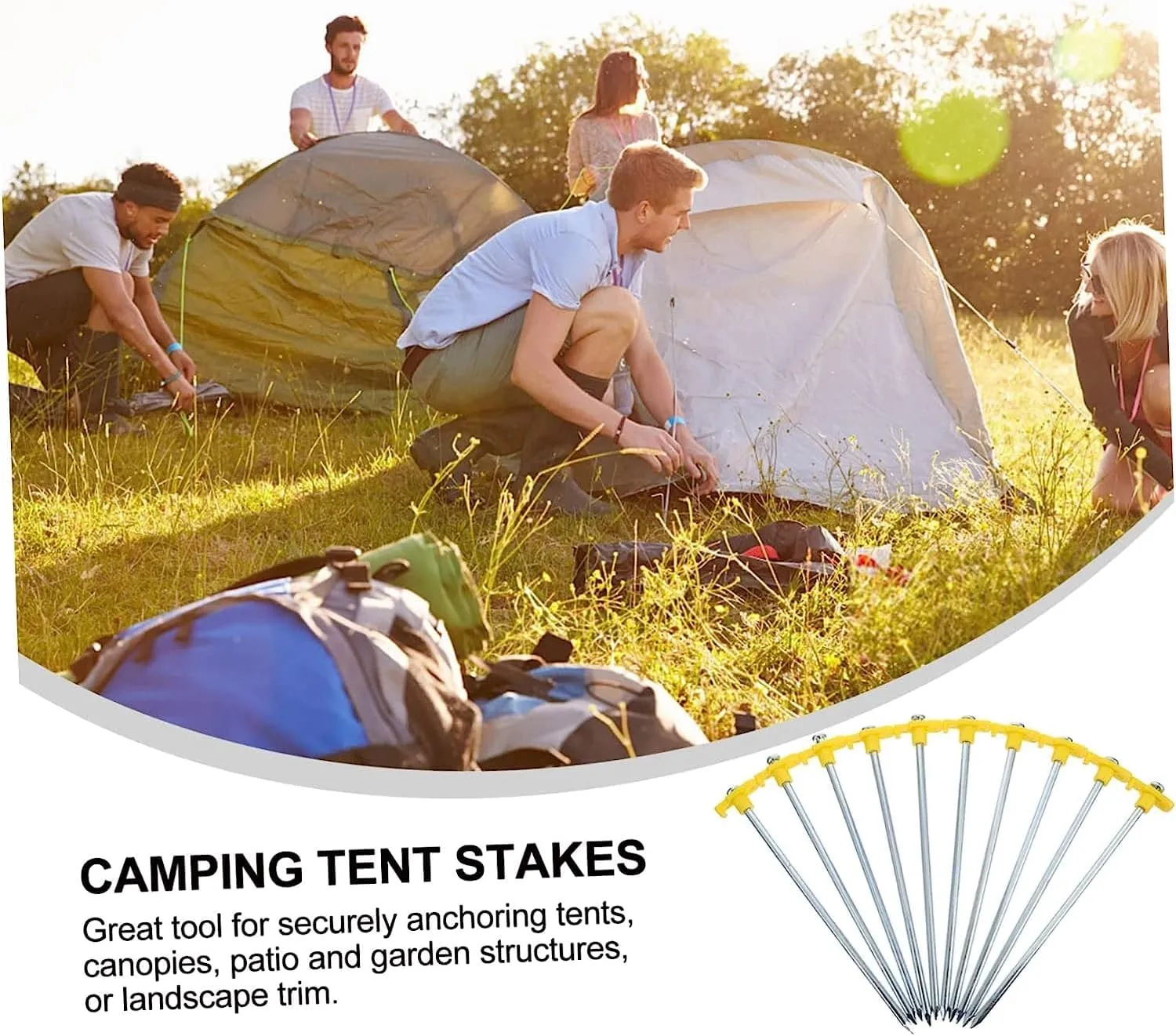 Tent Stakes 10pcs Tent Pegs Outdoor Camping Tent Heavy Duty Stakes Outdoor Teepee Steel Tent Stakes Beach Towel Stake Tent Stakes Ground Nails Stainless Steel Pegs Camping Tent Stakes Tent Peg(Yellow)