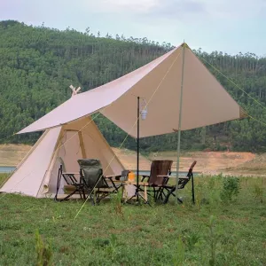 Tent with Sun Shelter 3-4 People Family Tent Waterproof Outdoor Camping Cotton Tent Luxury Yurt Tent for Mountaineering Hiking Camping