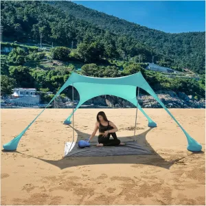 Tents Beach Tent, Camping Tarp Sun Shelter, Portable Lightweight Anti UV Awning Canopy, with 2 Aluminum Poles, 4 Pole Anchors, Sand Shovel Carrying Bag,F