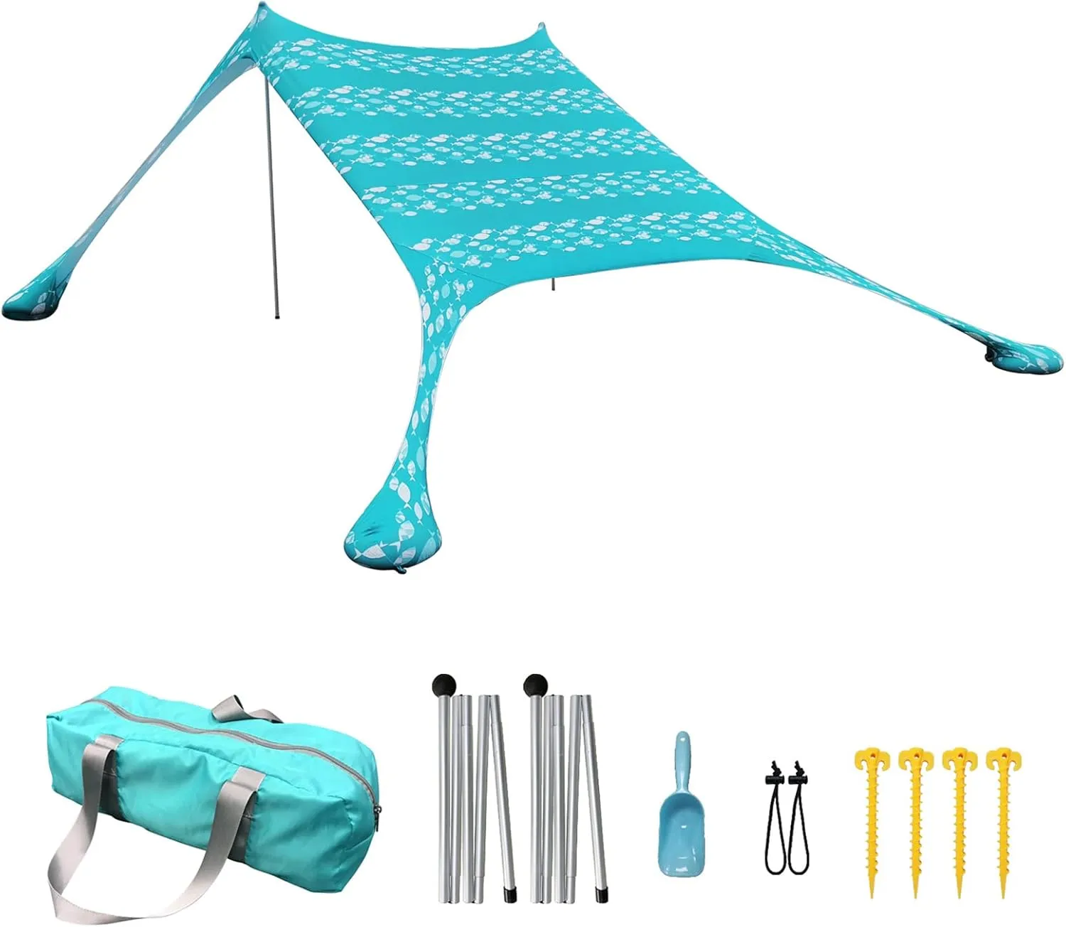 Tents Beach Tent with Sand Anchor, Portable Canopy Sunshade - 2.1m x 2.1m - Reinforced Corners, Camping Tarp Sun Shelter w/Sand Shovel Carrying Bag,H