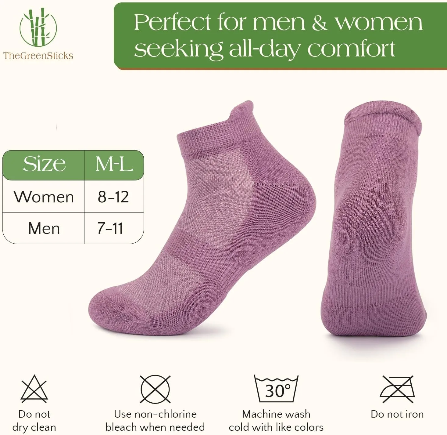 TheGreenSticks Bamboo Rayon - Thick Diabetic Ankle Socks for Women & Men [6 Pairs]