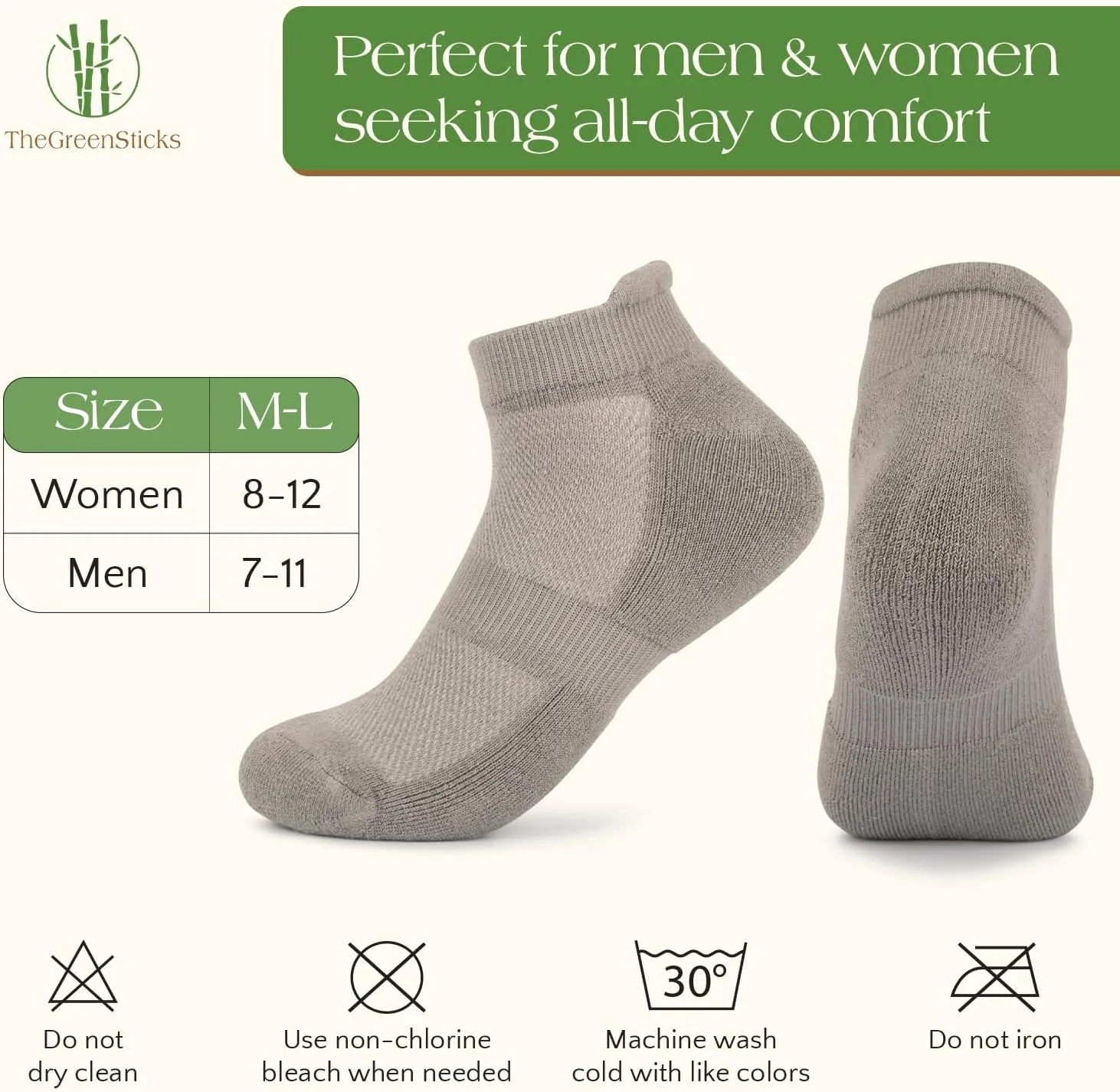 TheGreenSticks Bamboo Rayon - Thick Diabetic Ankle Socks for Women & Men [6 Pairs]