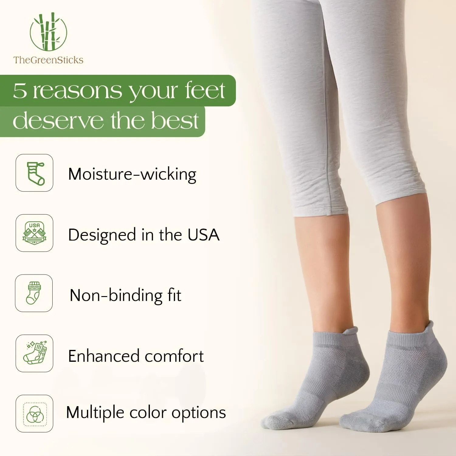 TheGreenSticks Bamboo Rayon - Thick Diabetic Ankle Socks for Women & Men [6 Pairs]