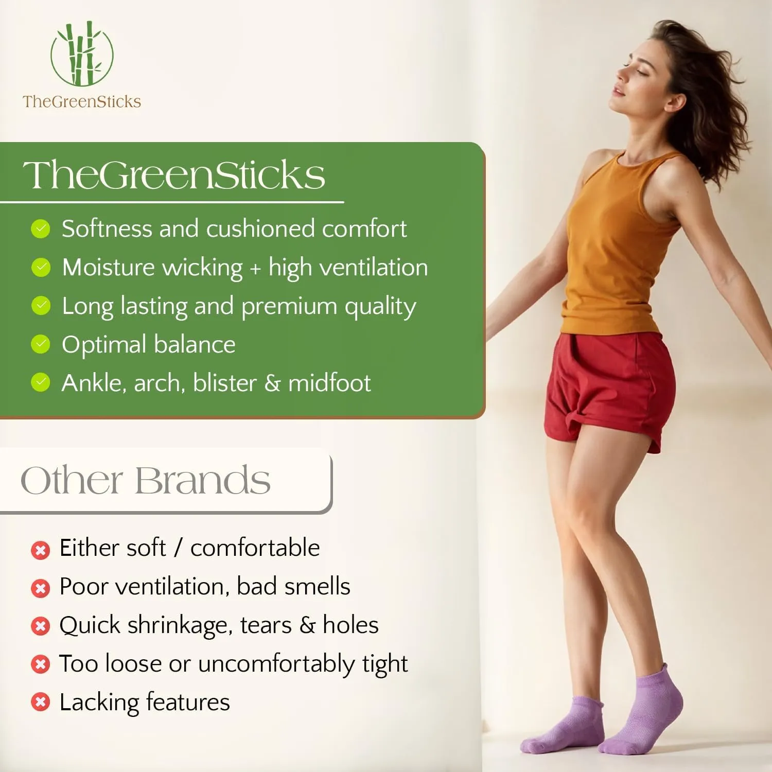 TheGreenSticks Bamboo Rayon - Thick Diabetic Ankle Socks for Women & Men [6 Pairs]