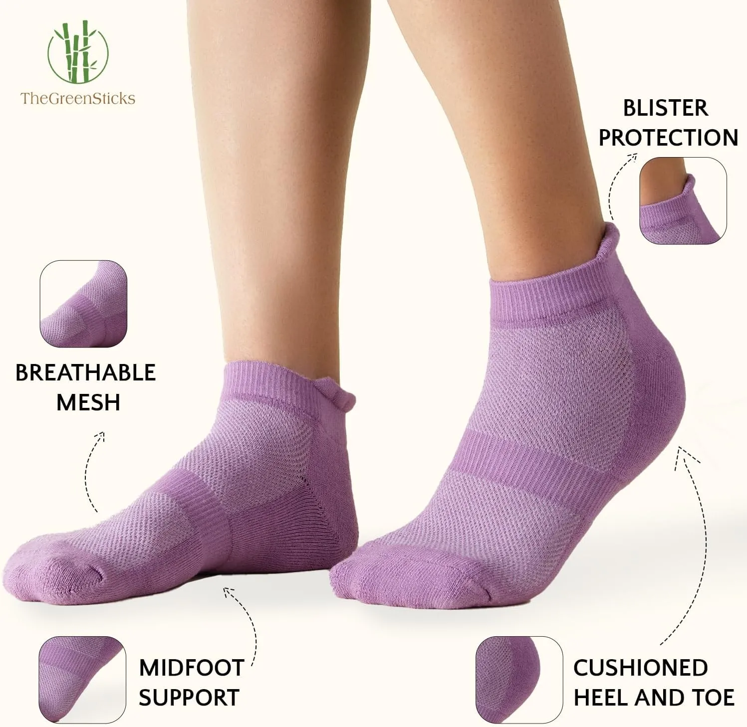 TheGreenSticks Bamboo Rayon - Thick Diabetic Ankle Socks for Women & Men [6 Pairs]