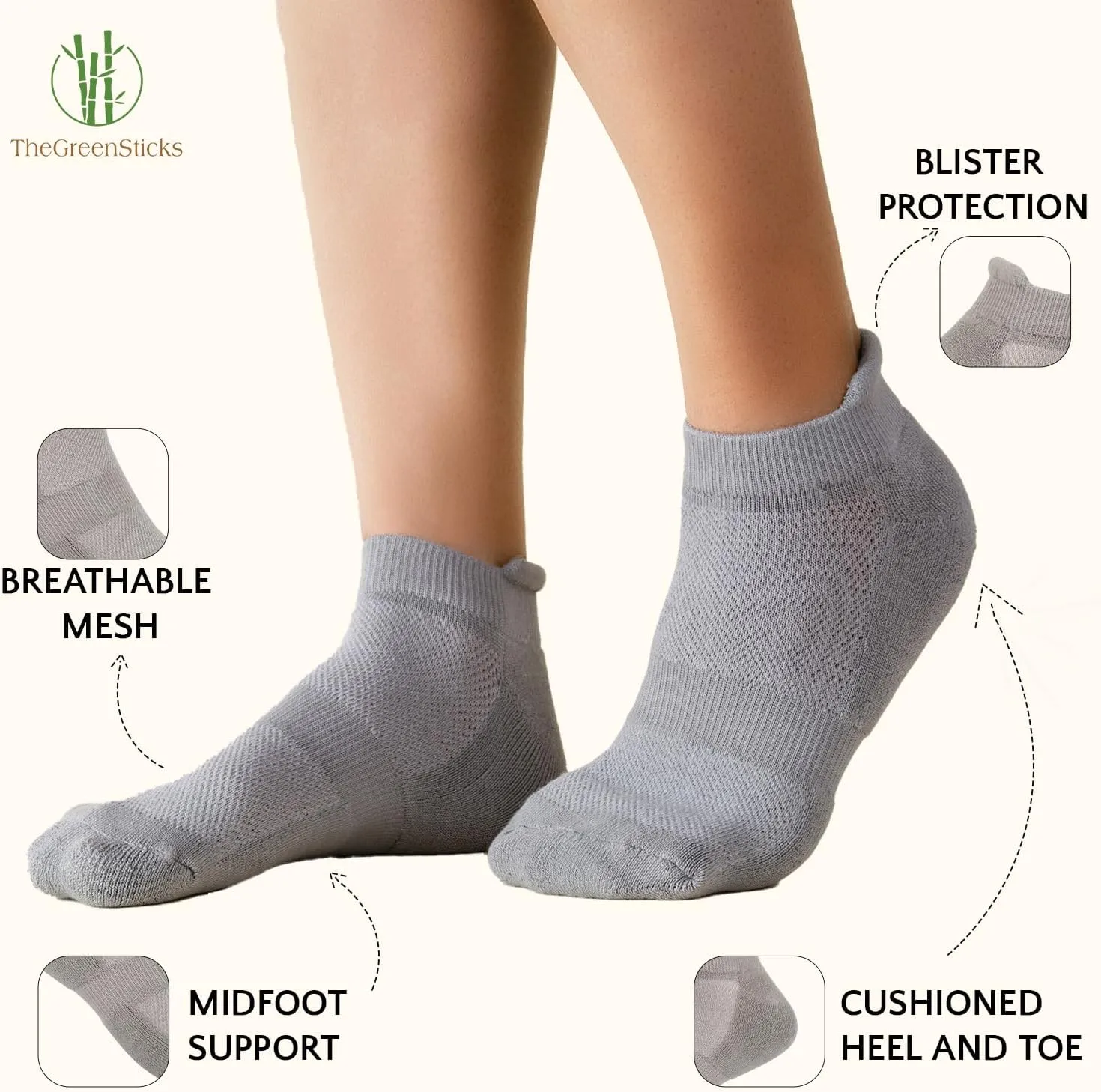 TheGreenSticks Bamboo Rayon - Thick Diabetic Ankle Socks for Women & Men [6 Pairs]