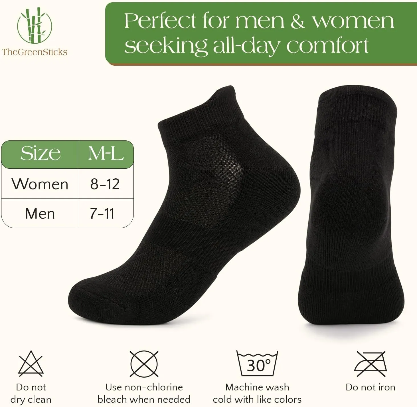 TheGreenSticks Thick Diabetic Ankle Socks - Walking, Yoga, Running- Rayon Derived From Bamboo Socks for Women & Men [6 Pairs]