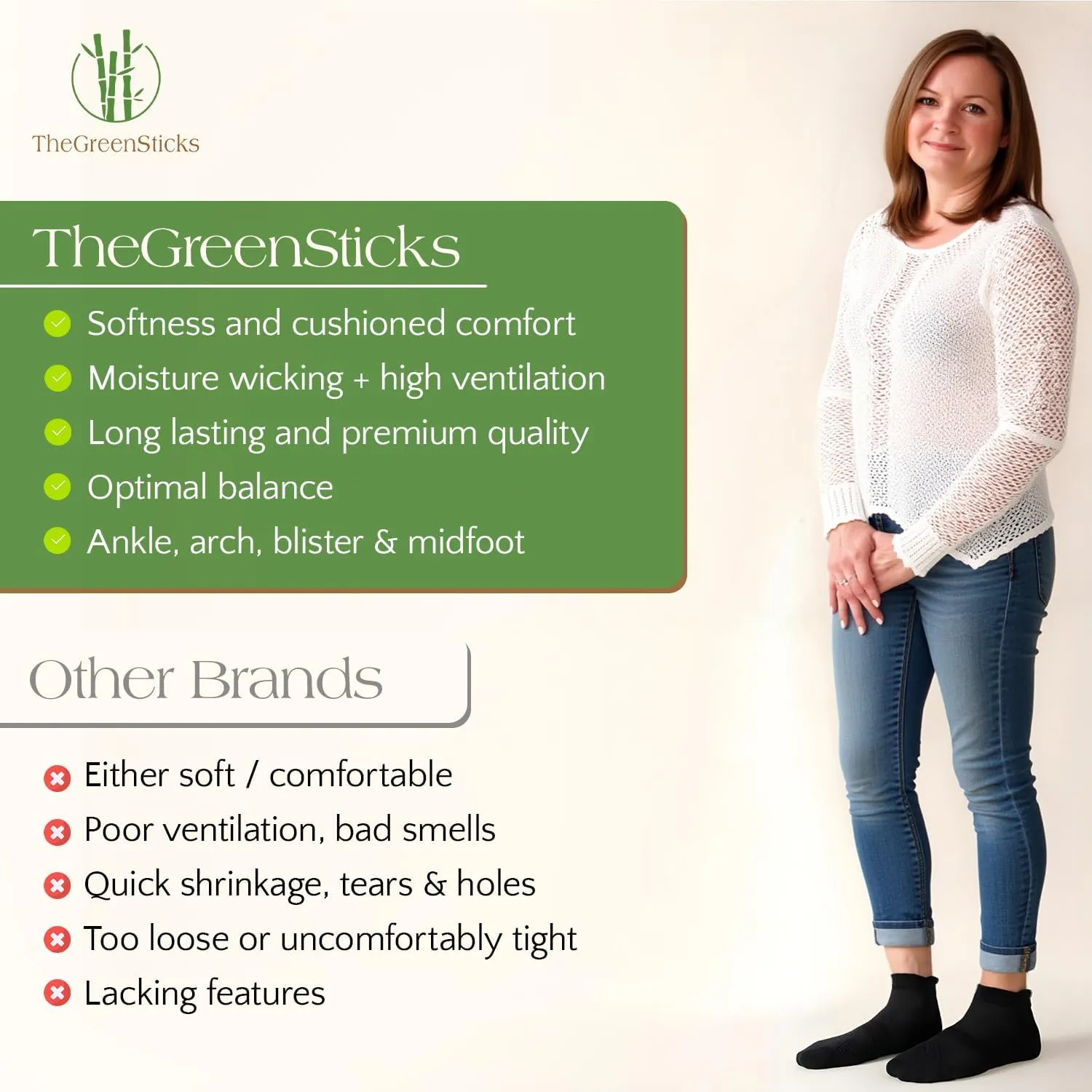 TheGreenSticks Thick Diabetic Ankle Socks - Walking, Yoga, Running- Rayon Derived From Bamboo Socks for Women & Men [6 Pairs]